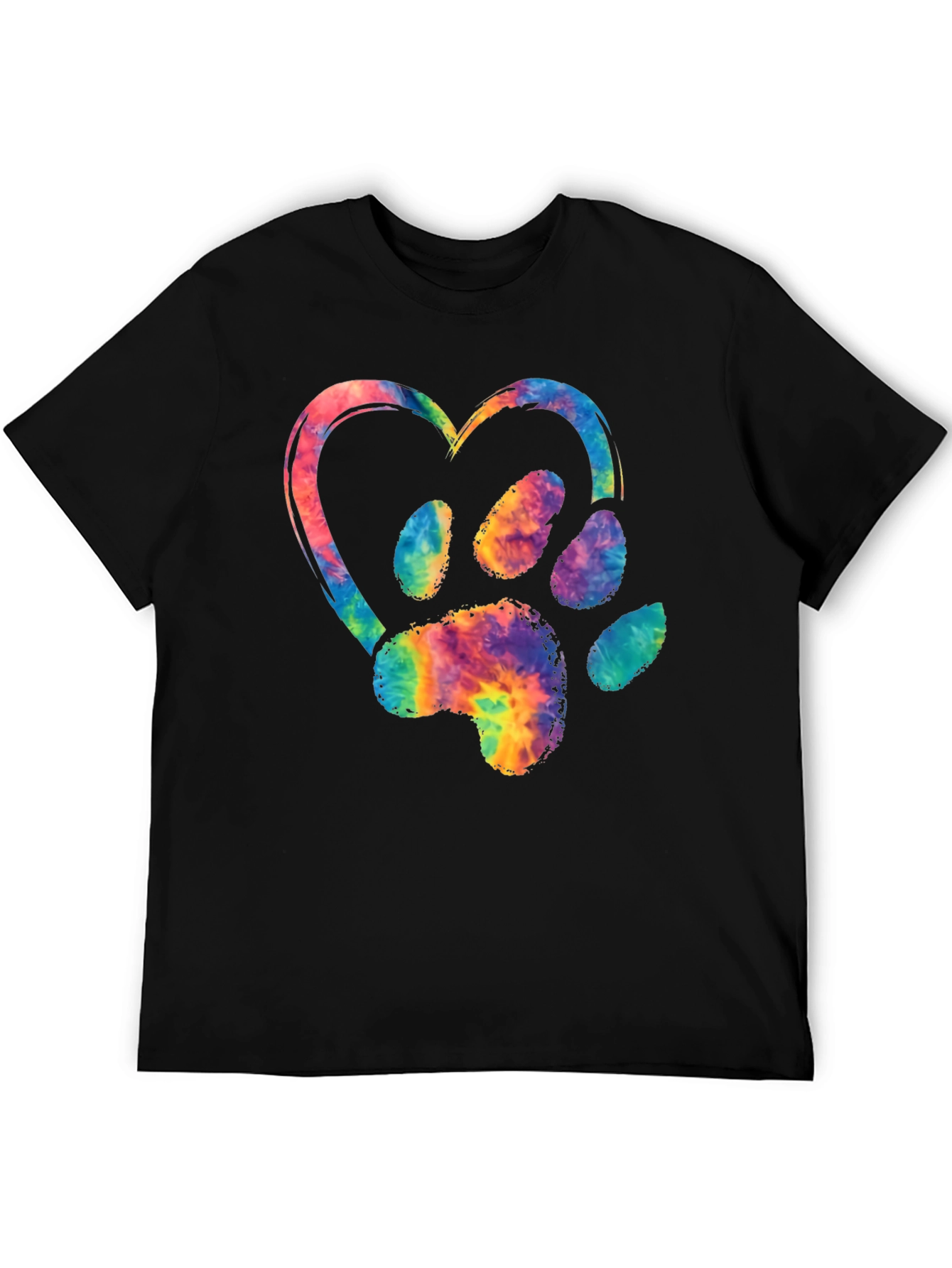 Black Tie-Dye Paw Print Heart Graphic Tee view 5