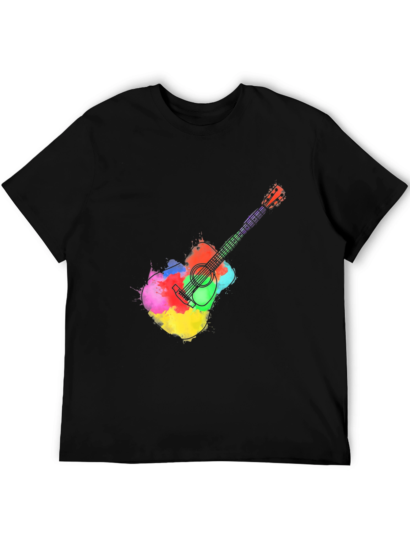 Black Watercolor Guitar Graphic Tee - Black T-Shirt view 5