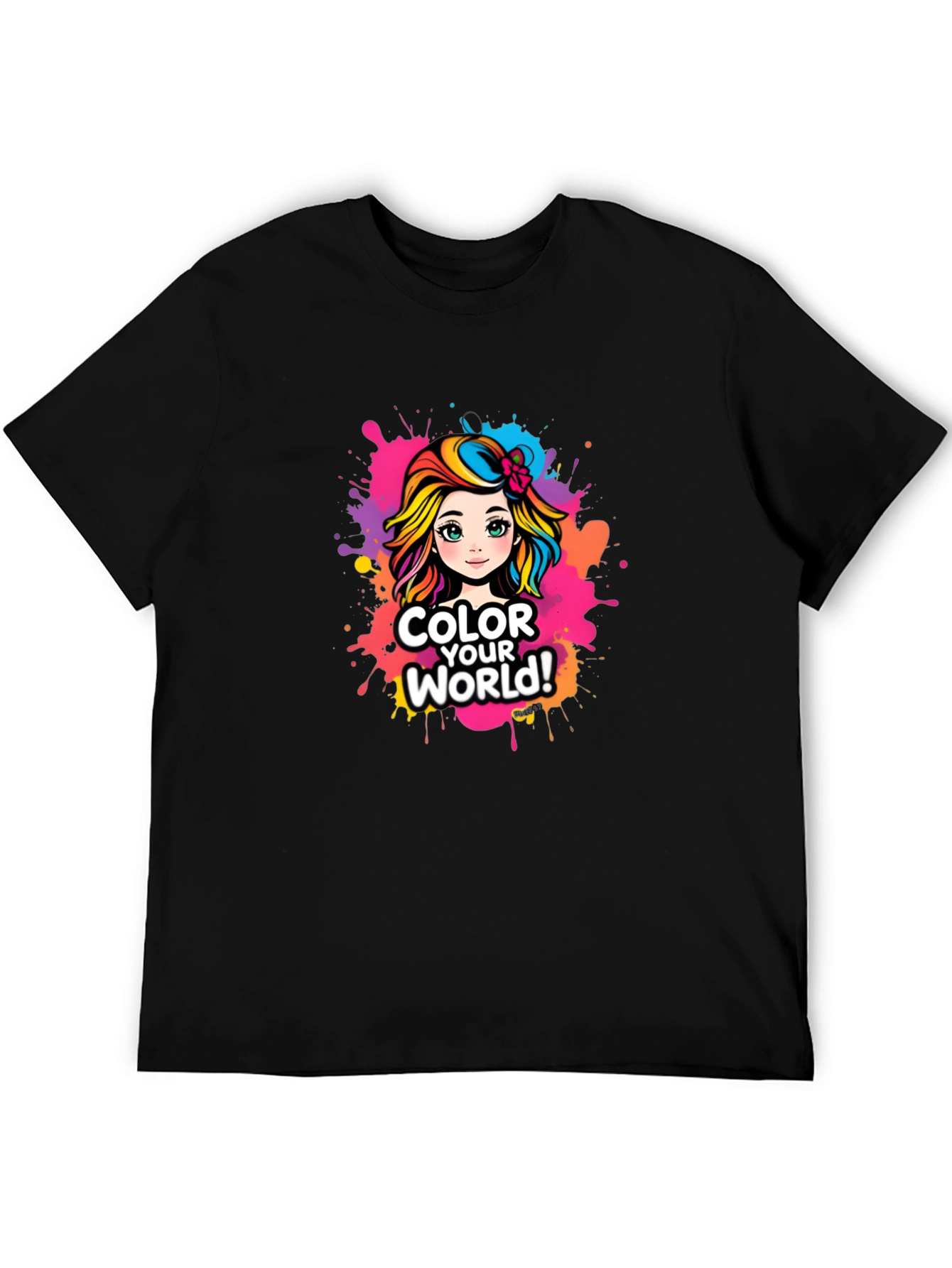 Black Colorful World T-Shirt - Fun Graphic Tee view 5