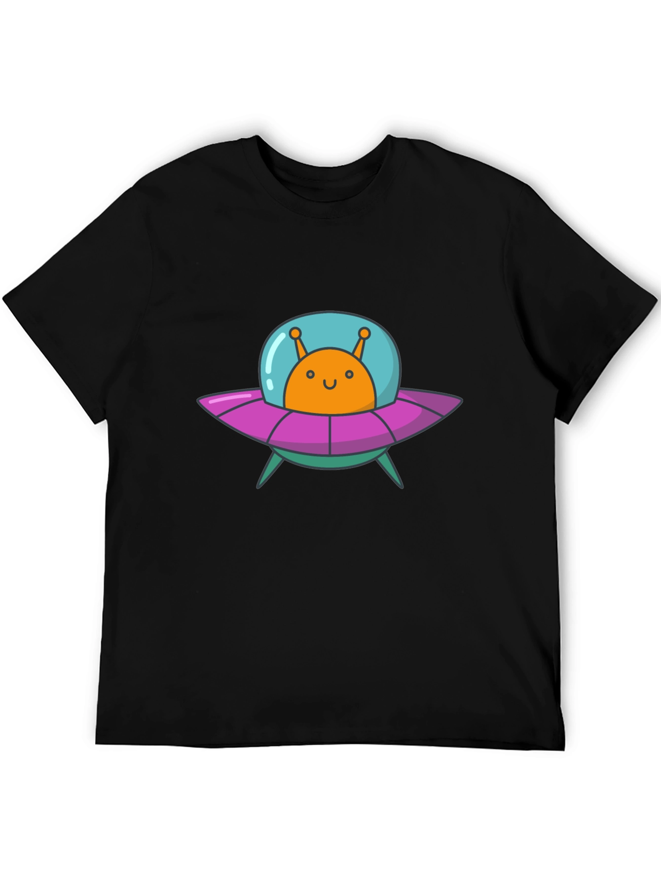 Black Alien UFO Graphic Tee - Black Cotton T-Shirt view 5