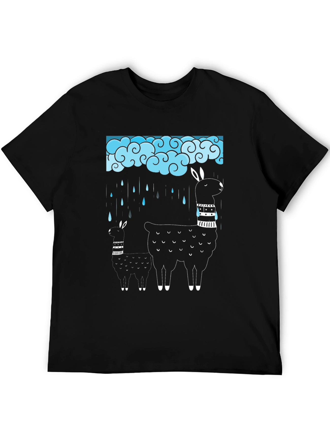 Black Llama Rain Cloud Graphic Tee - Black Cotton T-Shirt view 5