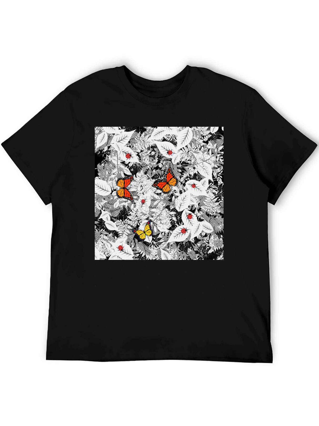 Black Butterfly & Ladybug Graphic Print Black T-Shirt view 5