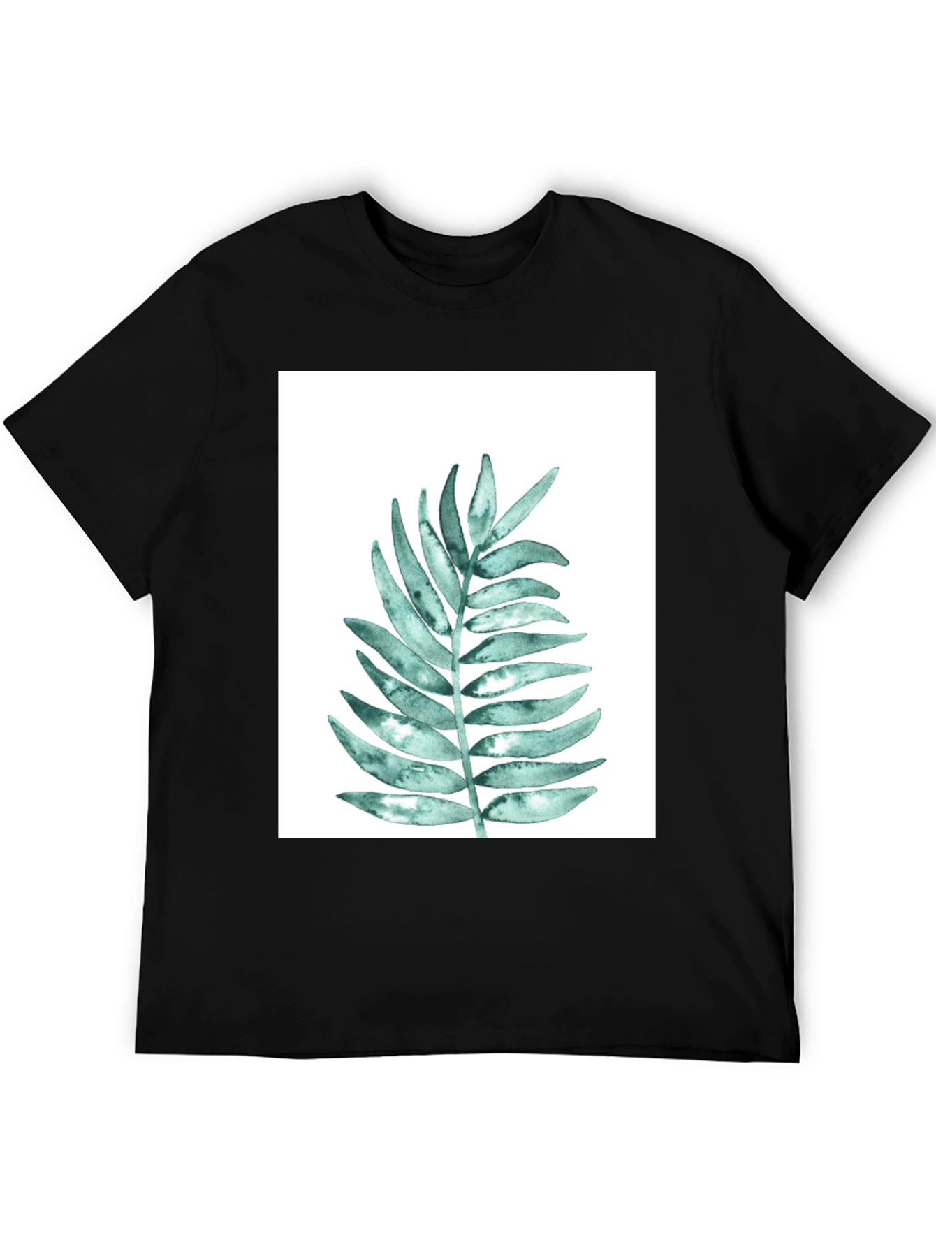 Black Botanical Leaf Print Black T-Shirt view 5