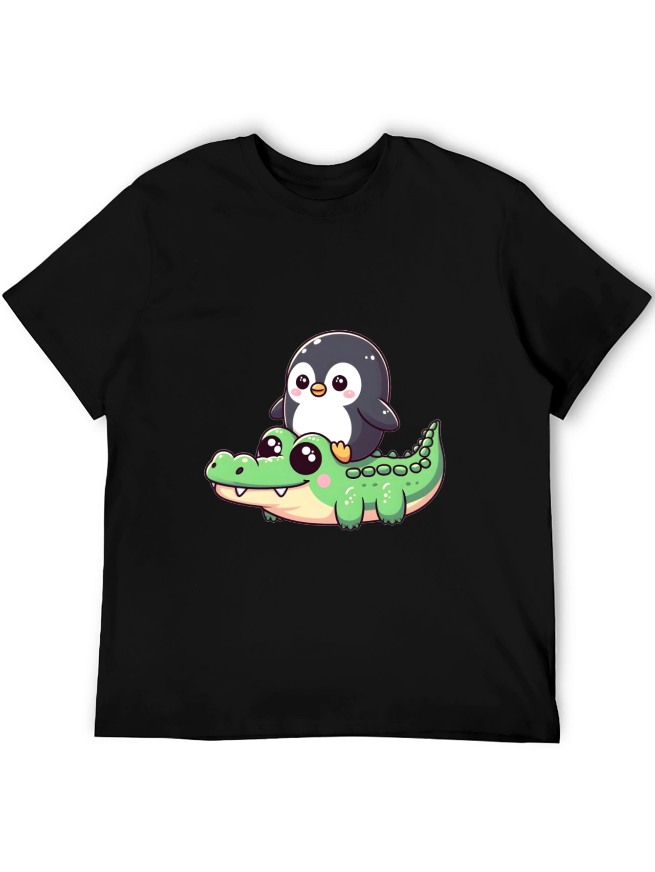 Black Cute Penguin Riding Alligator Graphic Tee - Black view 5