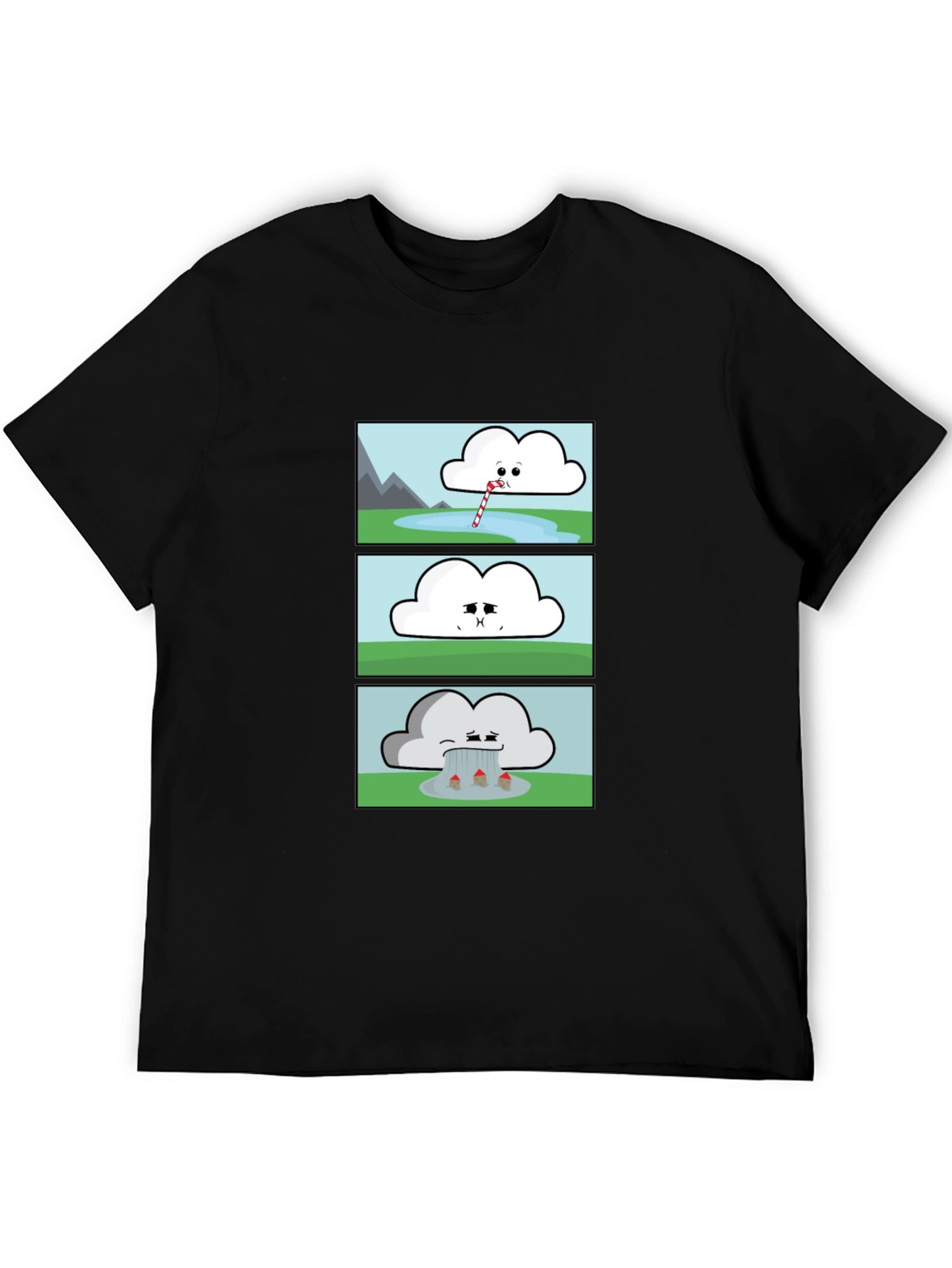 Black Funny Cloud Comic Black T-Shirt view 5