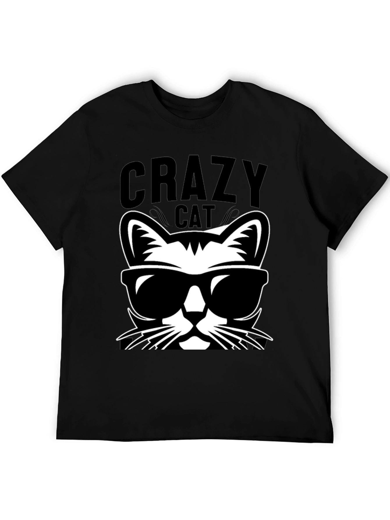 Black Crazy Cat Graphic Tee - Cool Cat T-Shirt view 5