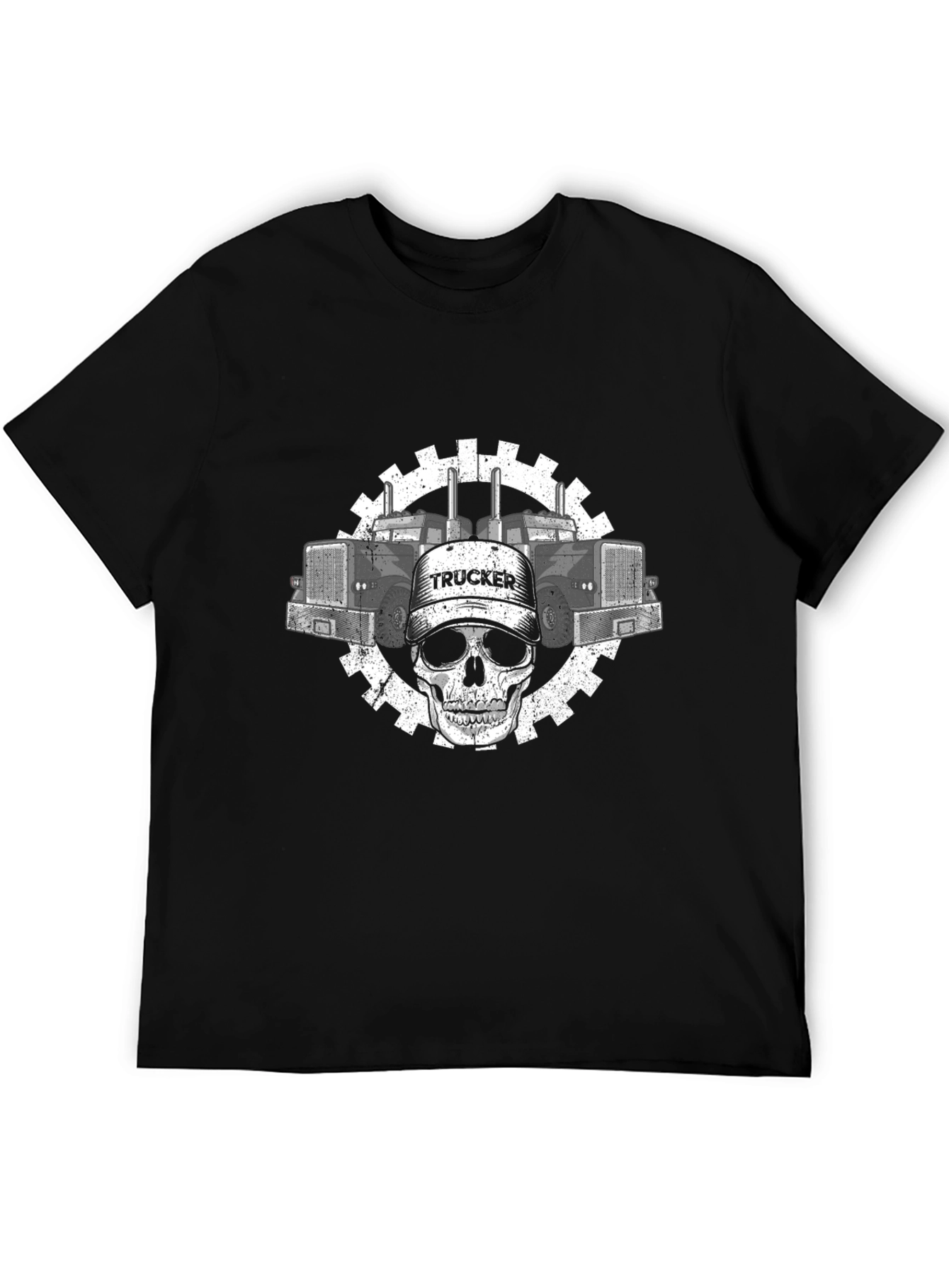 Black Trucker Skull Graphic Tee - Black Cotton view 5