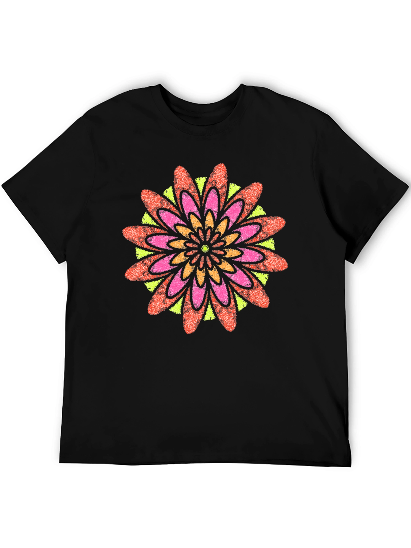 Black Vibrant Floral Mandala Black T-Shirt view 5