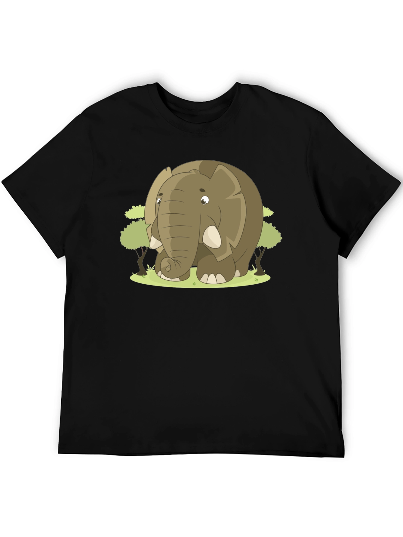 Black Elephant Cartoon Graphic T-Shirt view 5