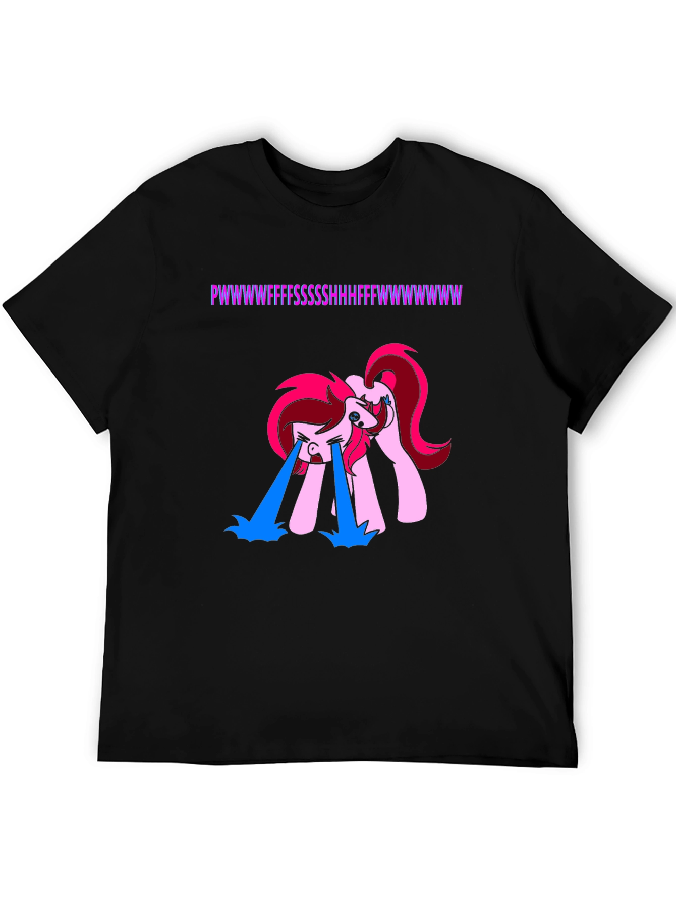 Black Funny Crying Pony Black T-Shirt view 5