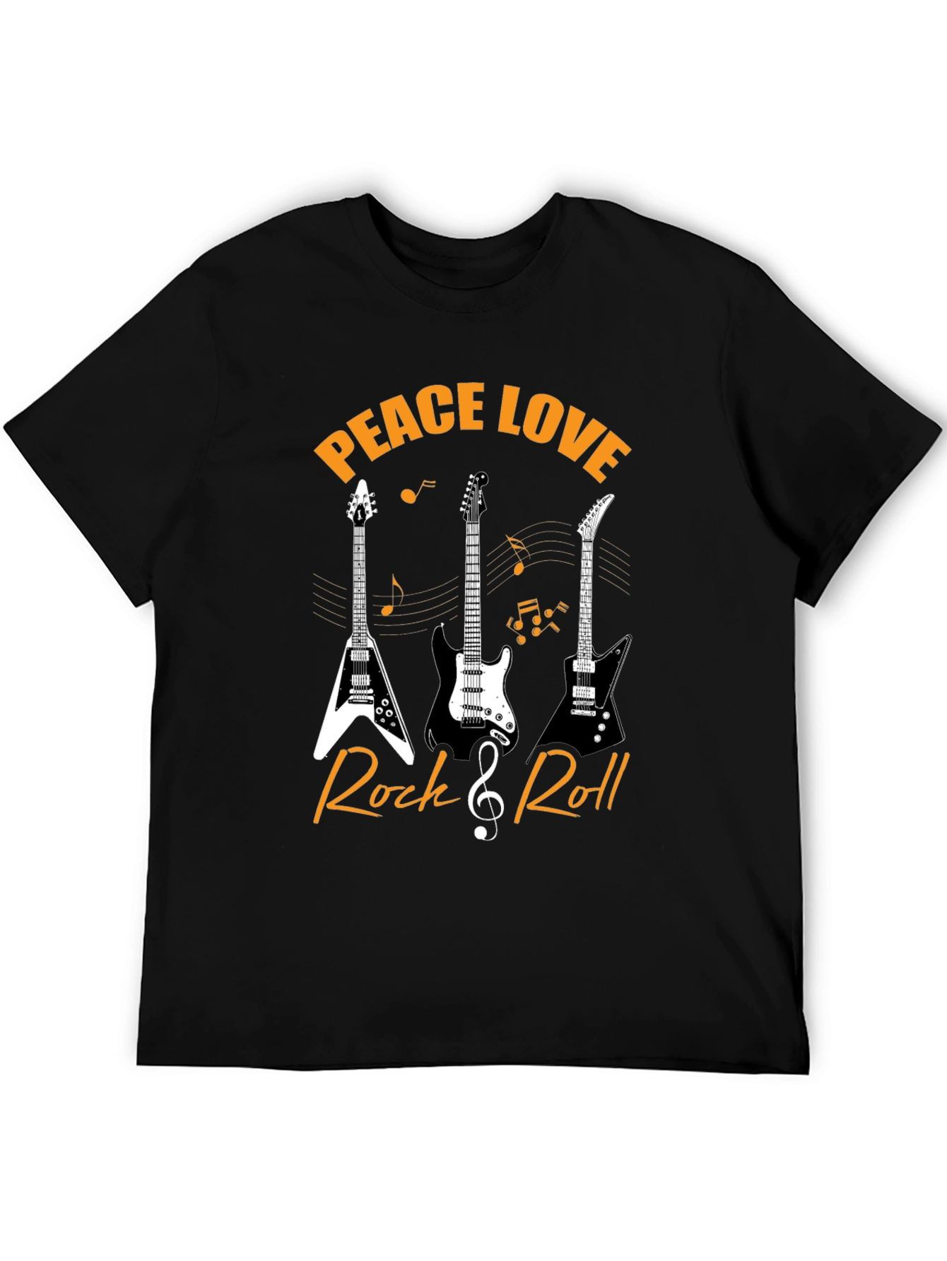 Black Peace Love Rock & Roll Guitar T-Shirt view 5