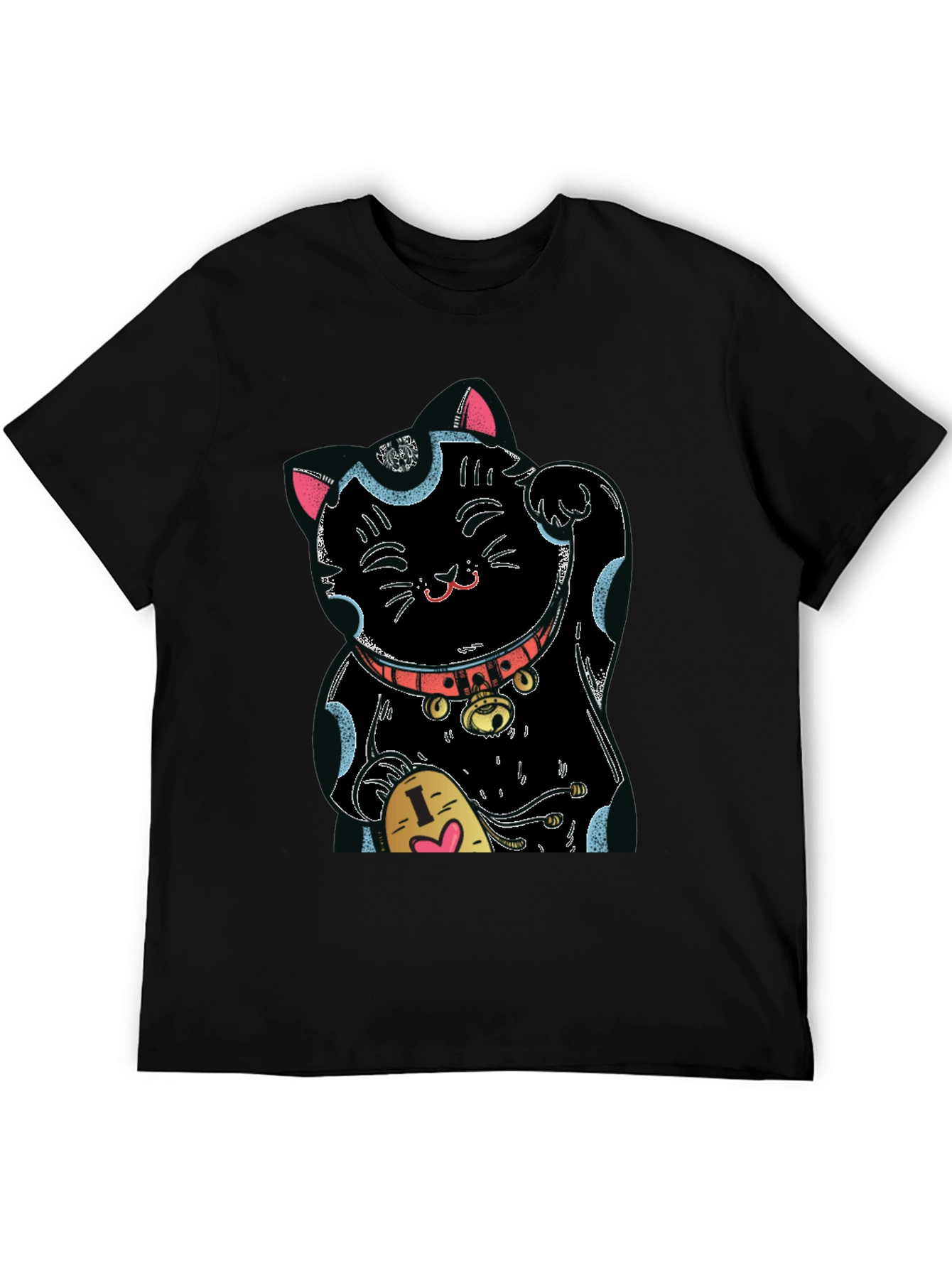Black Lucky Cat Graphic Tee - Black Cotton Blend view 5