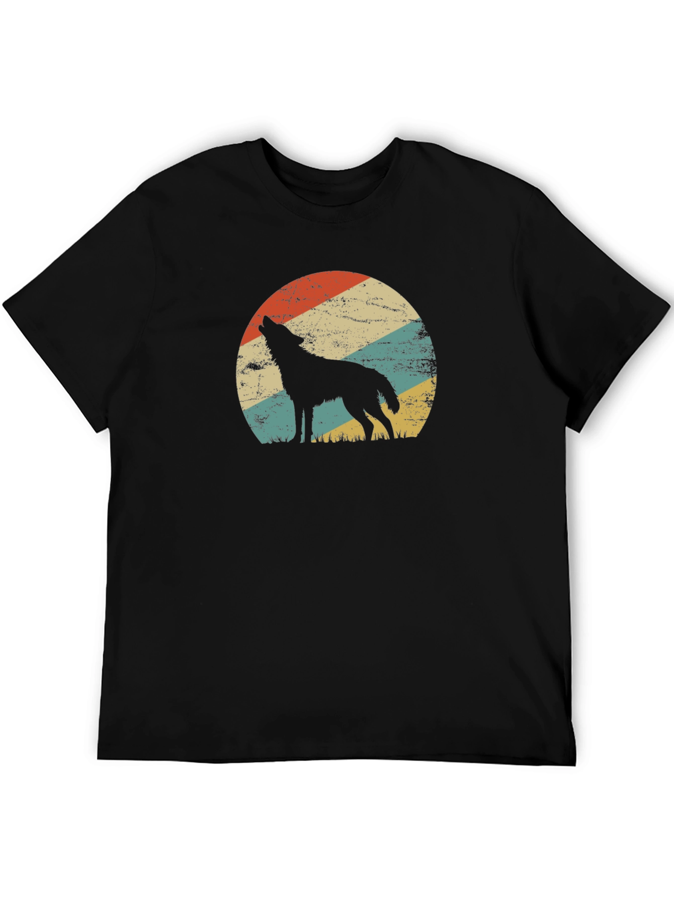 Black Wolf Silhouette Retro Sunset Black T-Shirt view 5