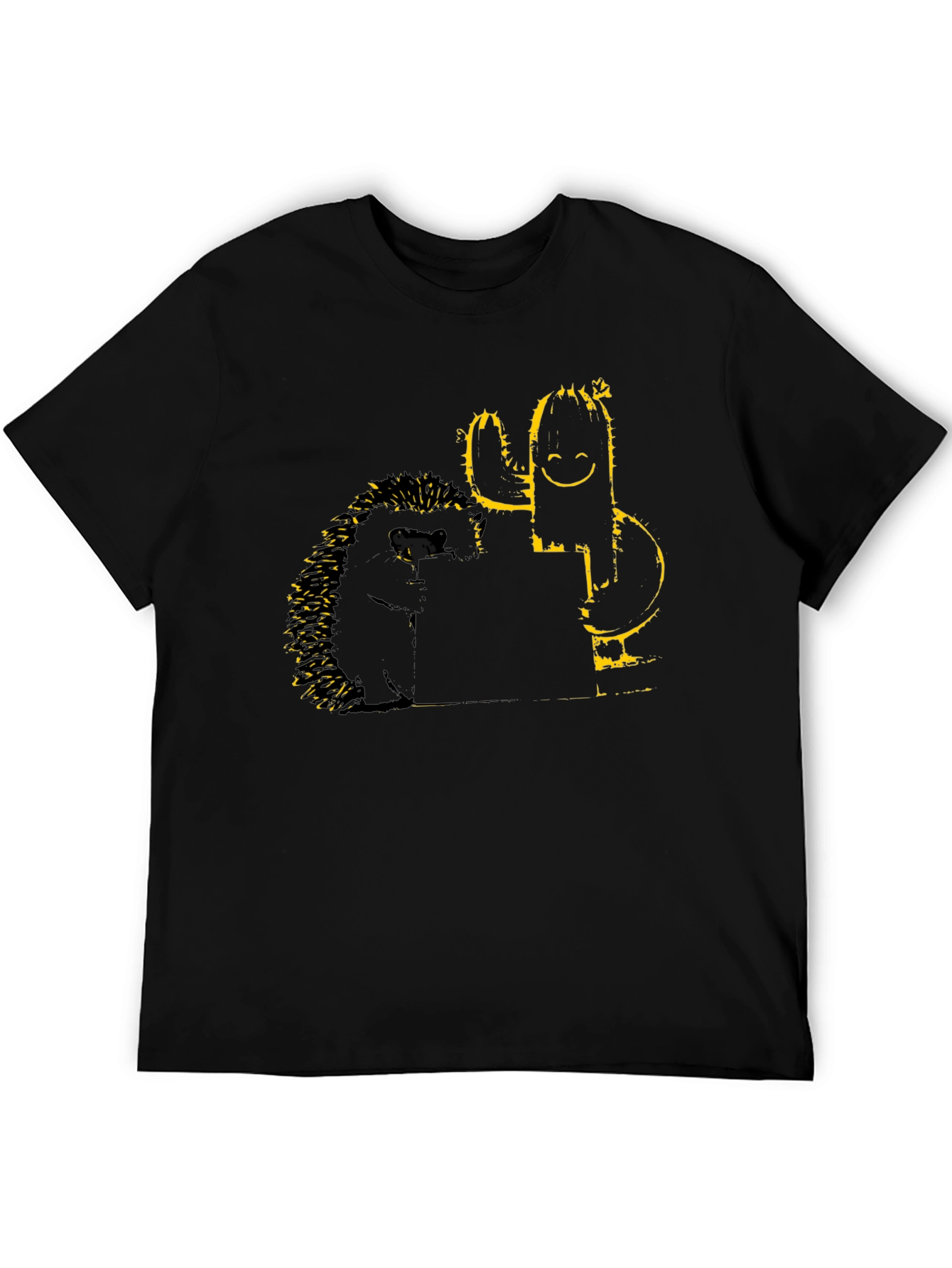 Black Hedgehog & Cactus Graphic T-Shirt - Black view 5