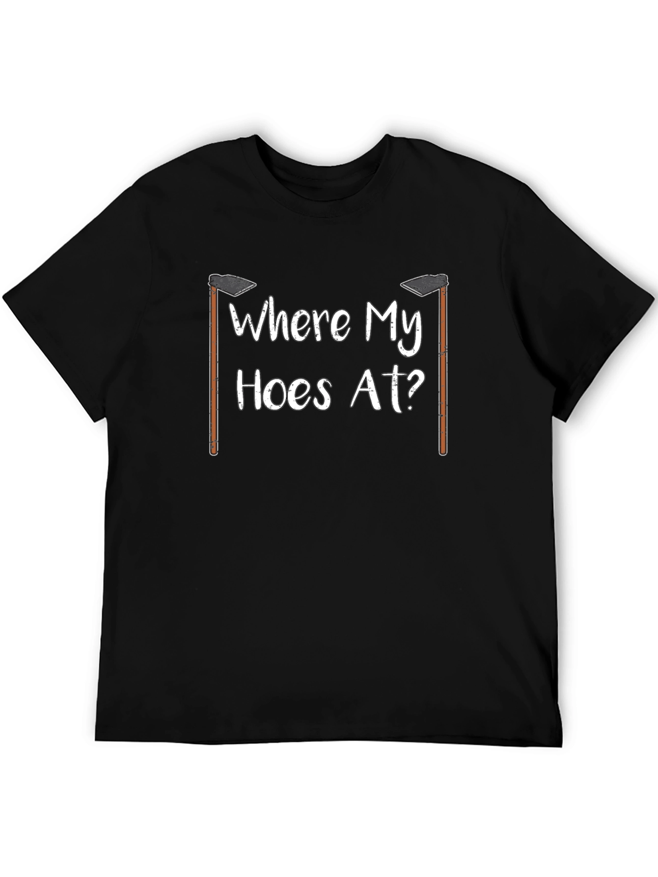 Black "Where My Hoes At?" Novelty Graphic T-Shirt view 5
