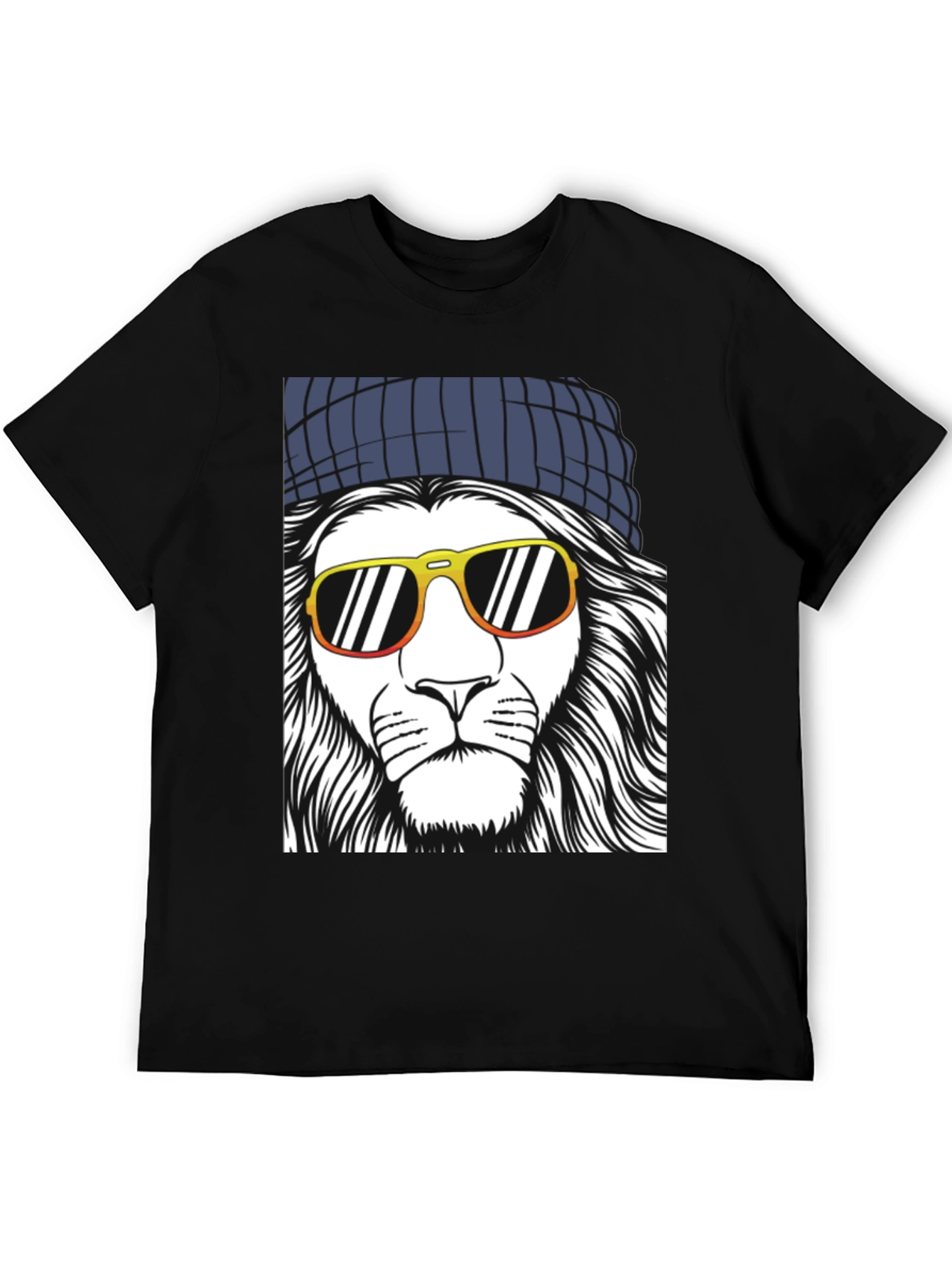 Black Cool Lion Graphic Tee - Men's Black T-Shirt view 5
