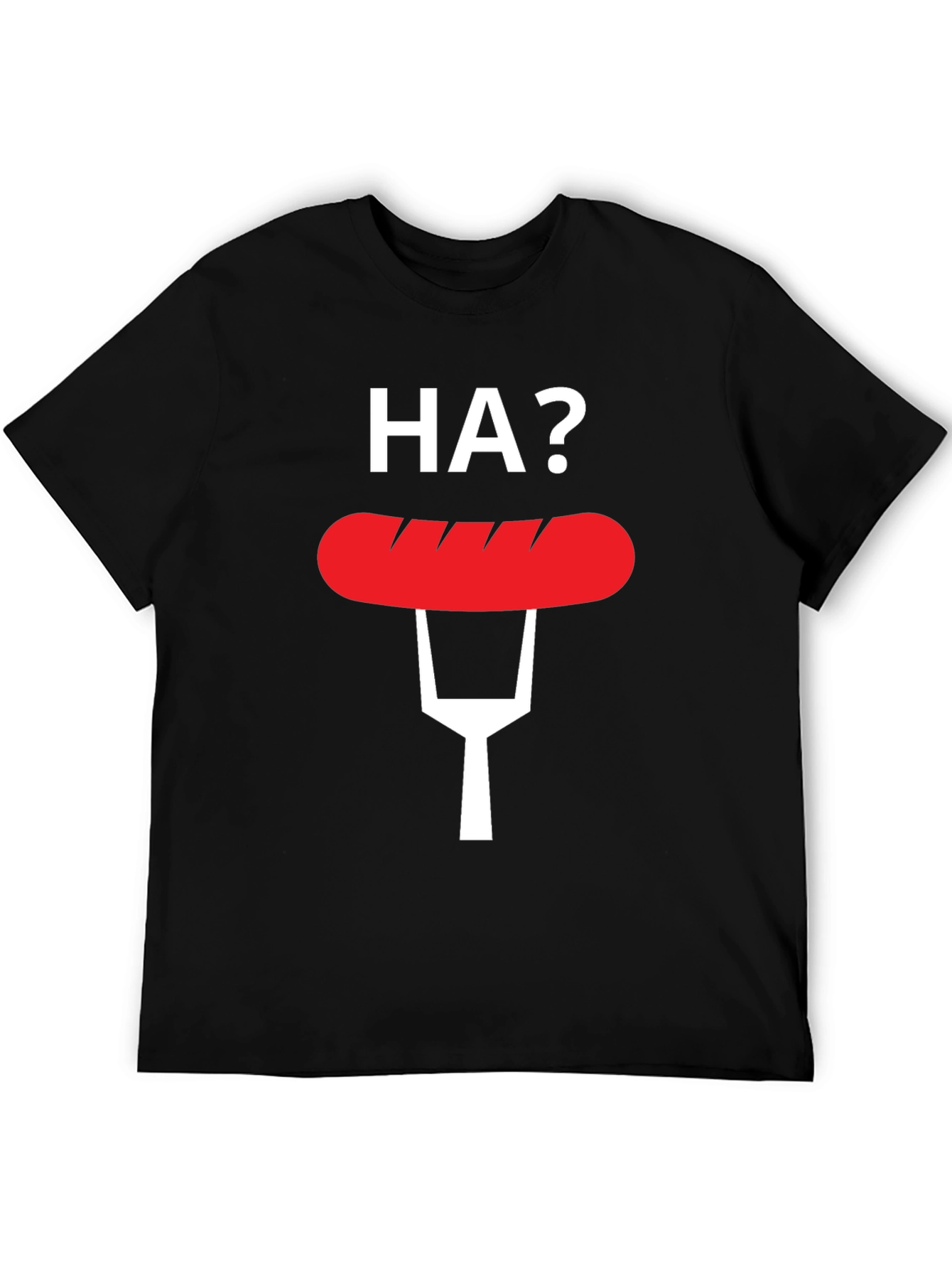 Black Funny "HA?" Hot Dog T-Shirt view 5