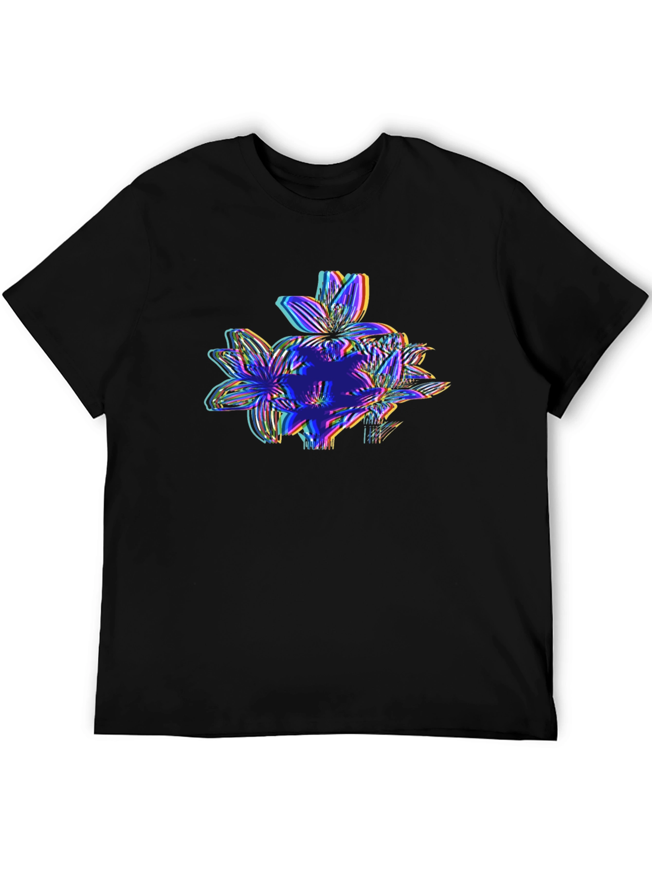 Black Vaporwave Floral Glitch Graphic Tee - Black view 5
