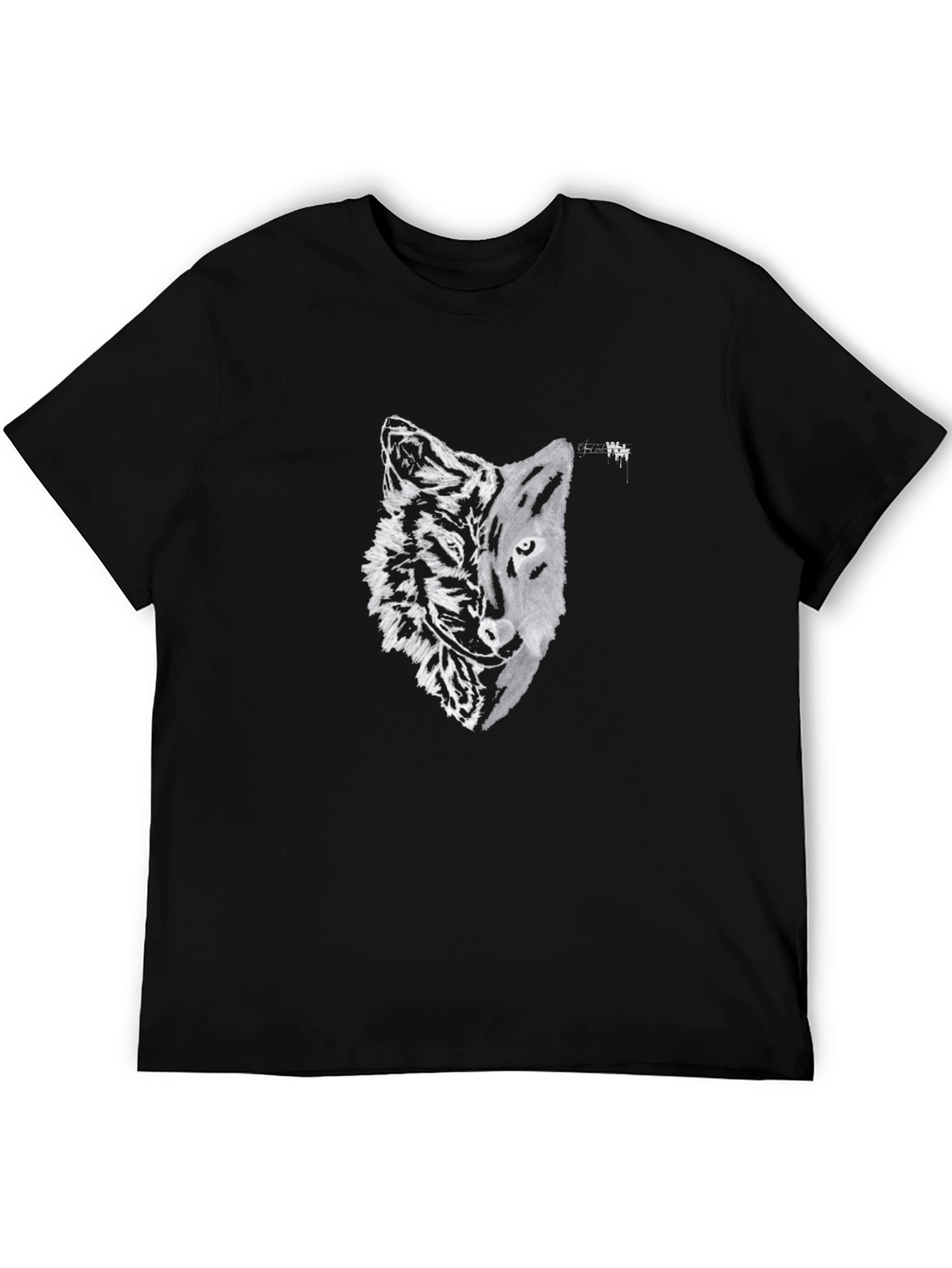 Black Wolf & Tiger Graphic Tee - Stylish Black T-Shirt view 5