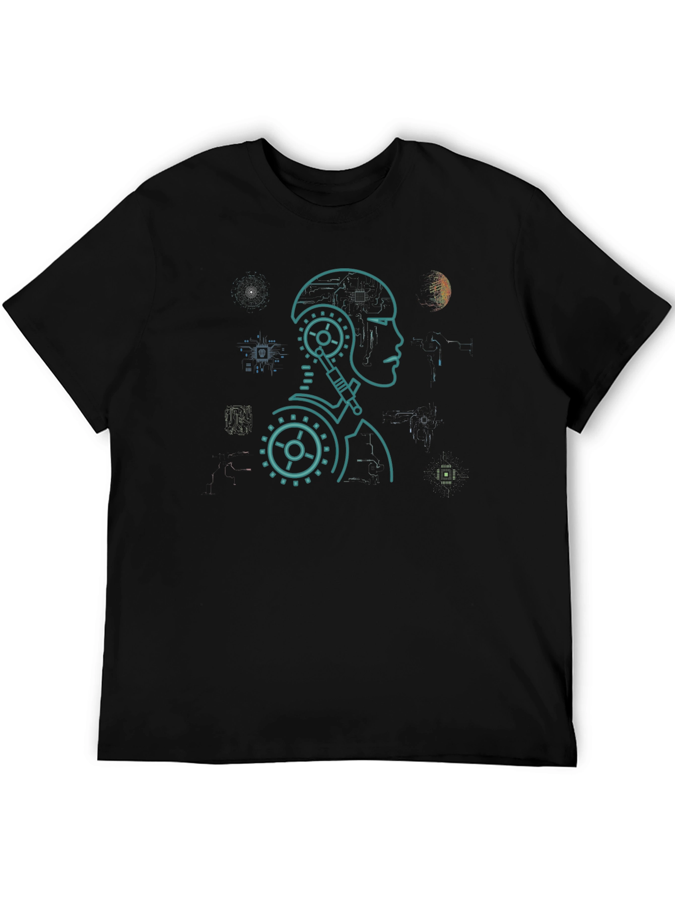 Black Cyberpunk Robot Graphic Tee - Black view 5