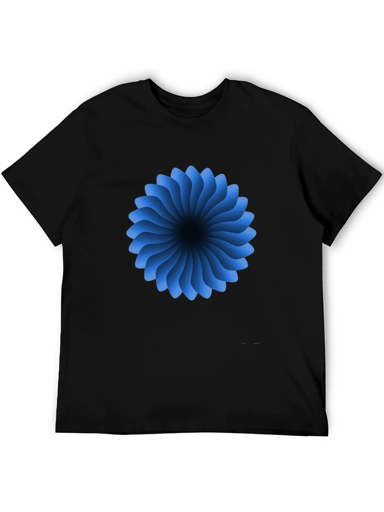 Black Abstract Blue Flower Graphic Black T-Shirt view 5
