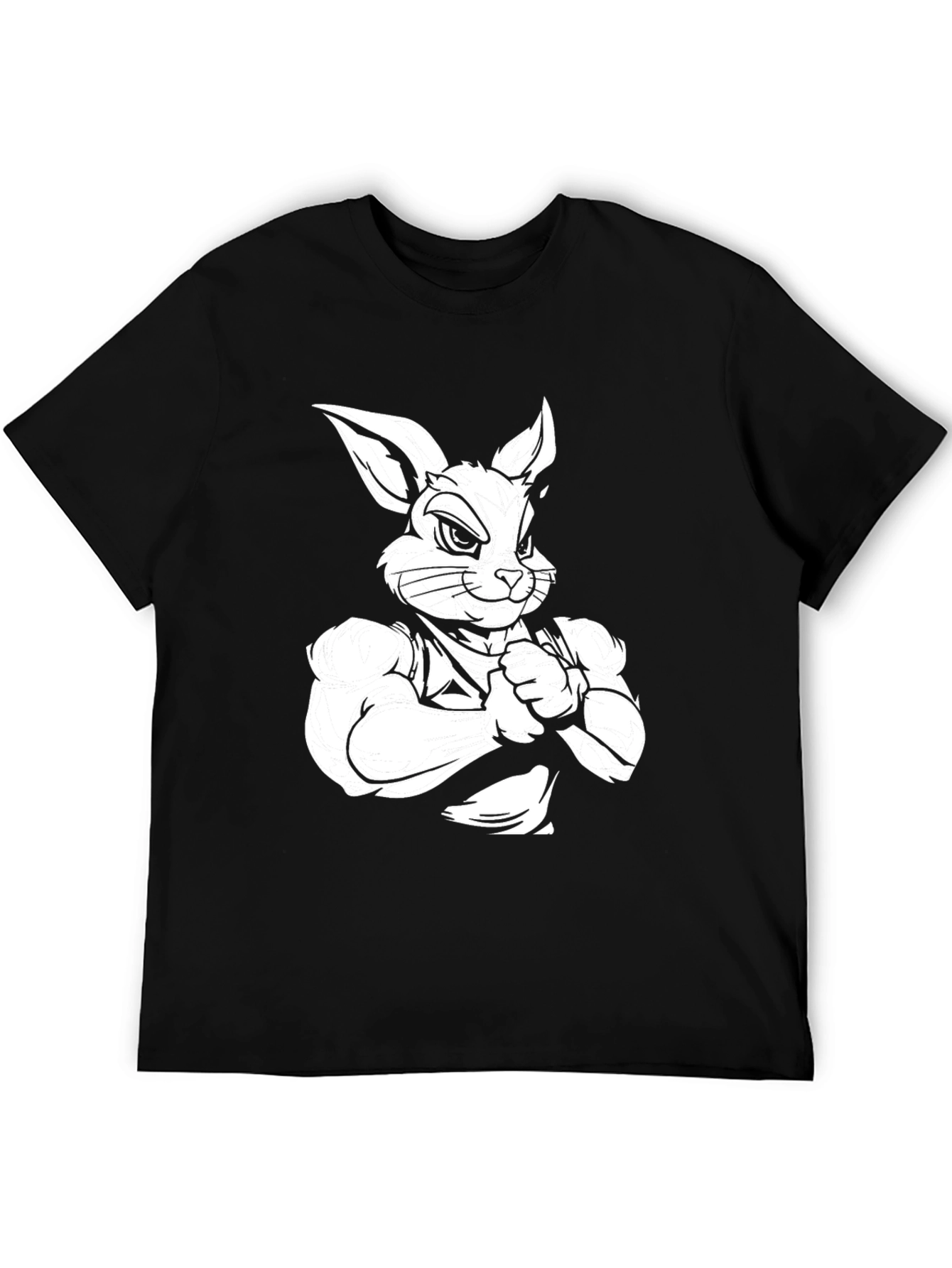 Black Black T-Shirt with Muscular Rabbit Graphic view 5