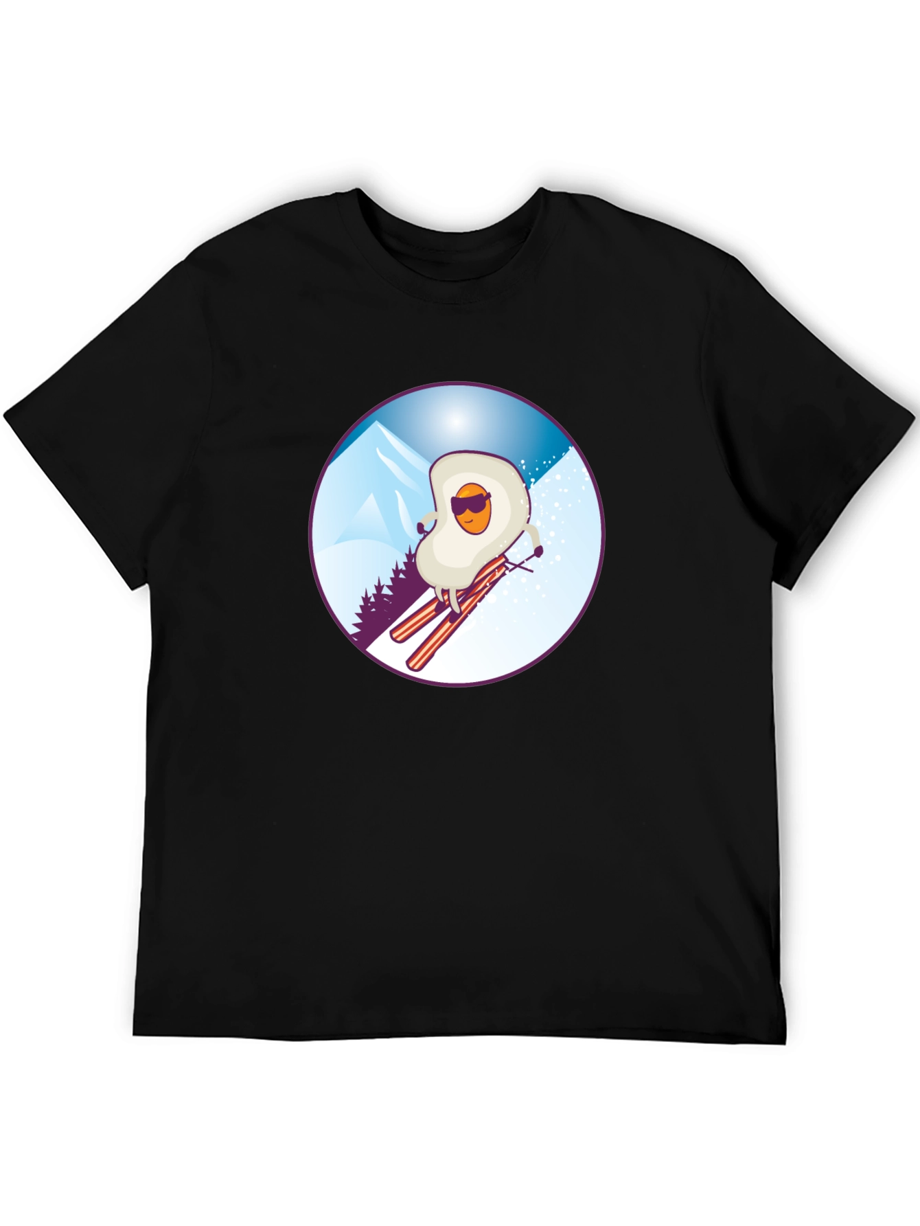 Black Funny Skiing Egg T-Shirt - Black view 5