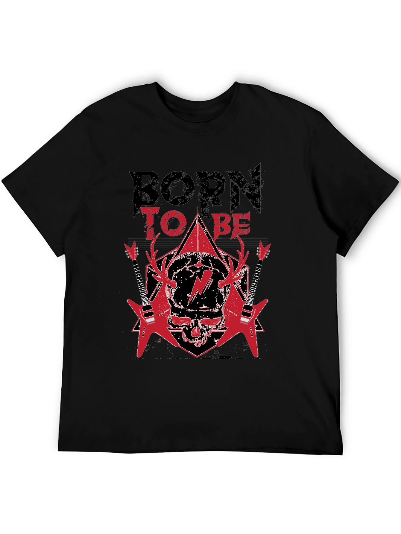 Black Born to Be Rock T-Shirt - Skull & Guitars view 5
