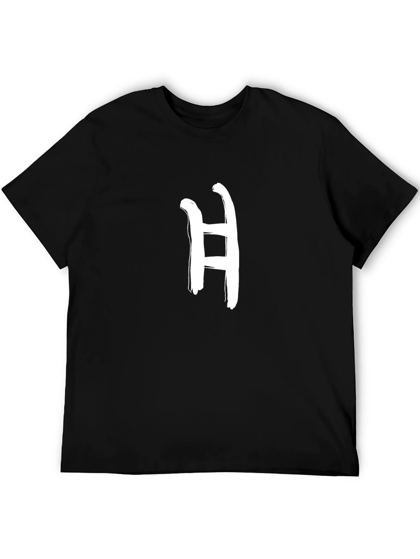 Black Men's Black T-Shirt with Letter H Graphic Print view 5