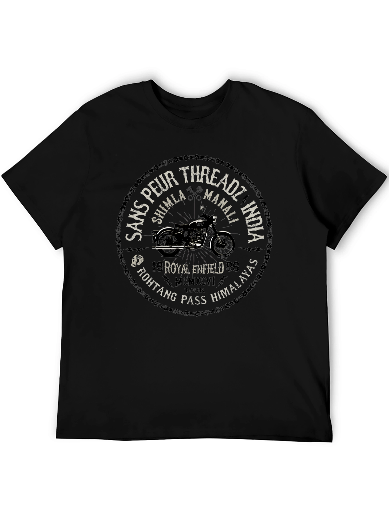 Black Sans Peur Threadz Royal Enfield Motorcycle T-Shirt view 5