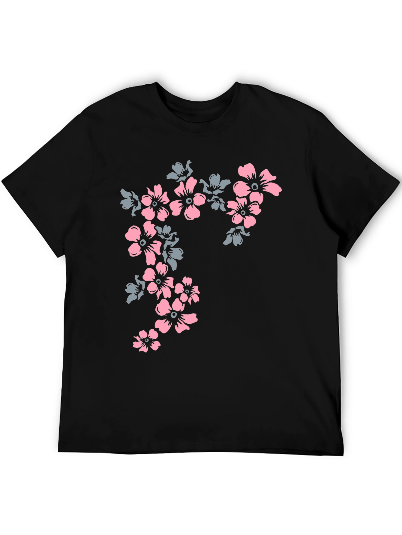 Black Floral Print Tee - Black Casual T-Shirt view 5