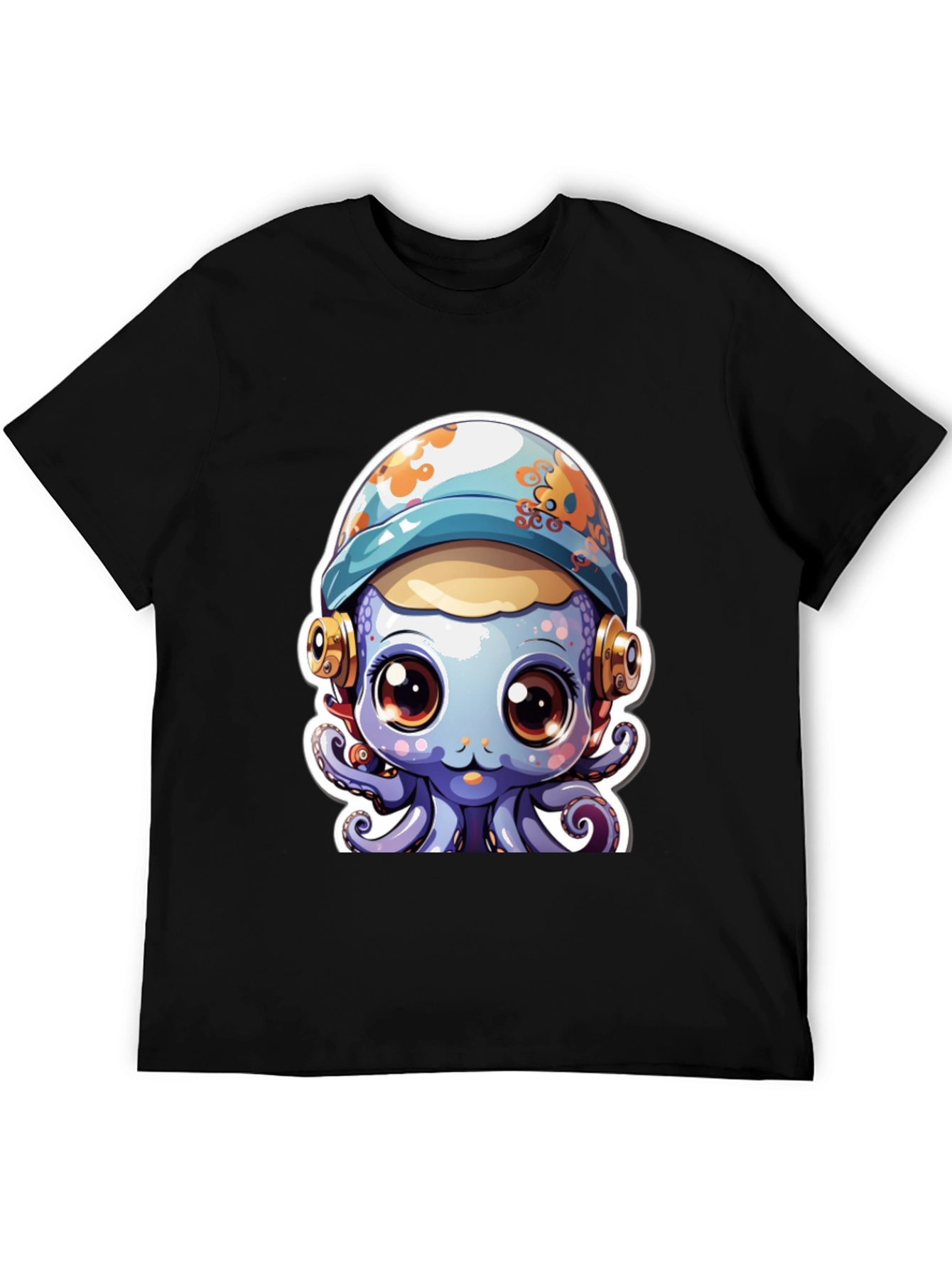 Black Cute Octopus Tee - Unique Graphic T-Shirt view 5