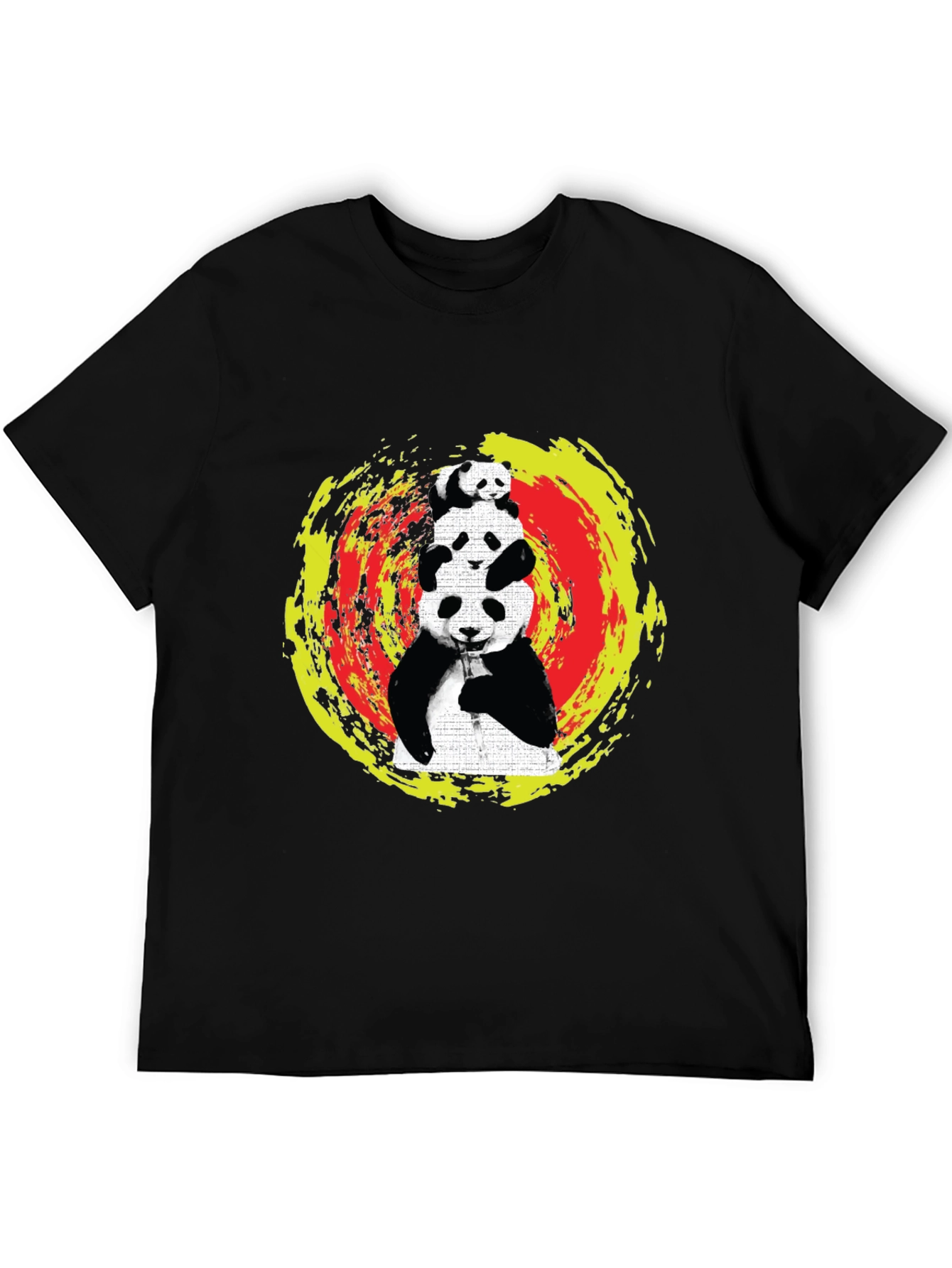 Black Stacked Panda Graphic Tee - Black Cotton Blend view 5