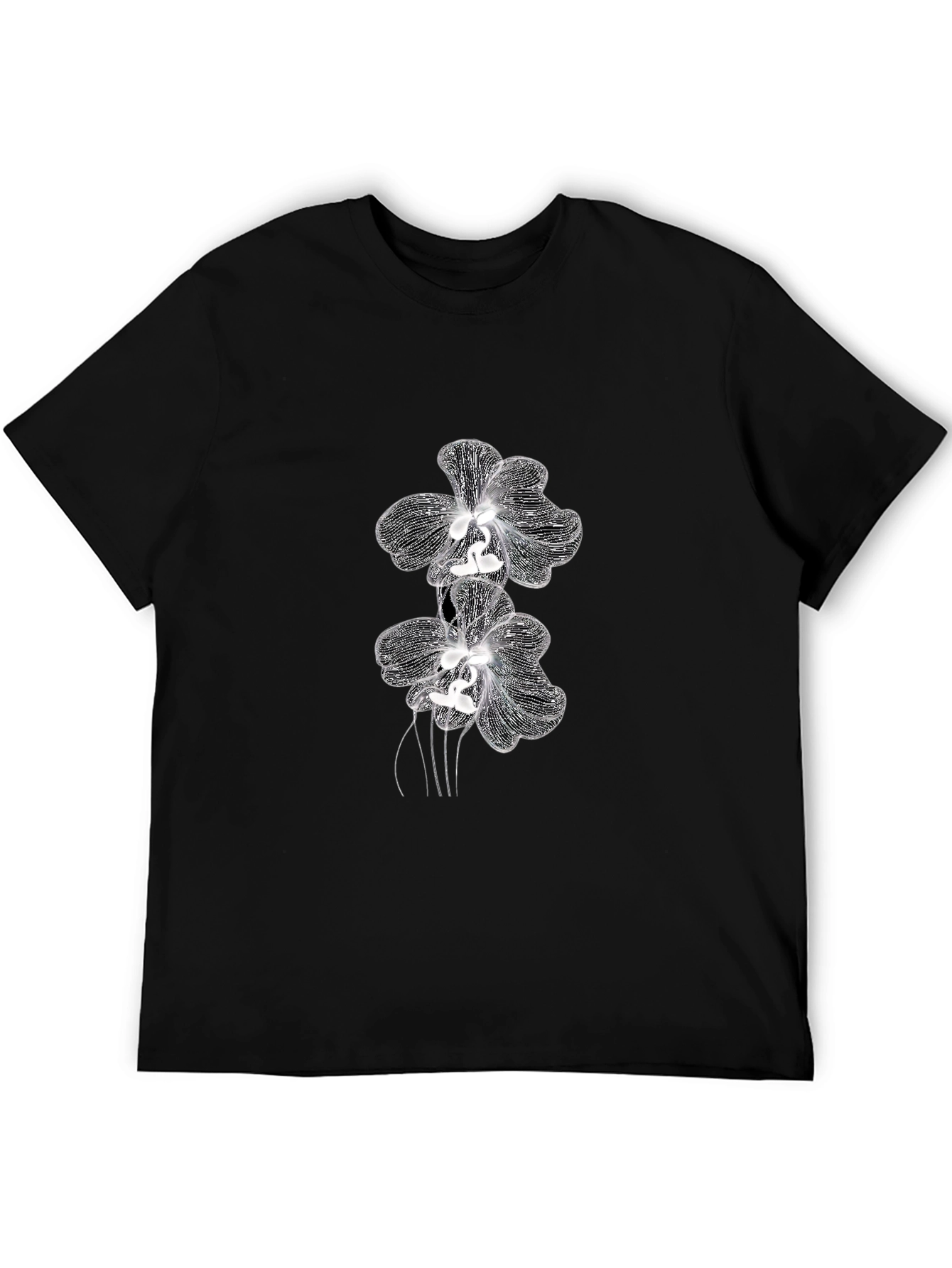 Black Elegant Orchid Graphic Tee - Black Cotton Blend view 5