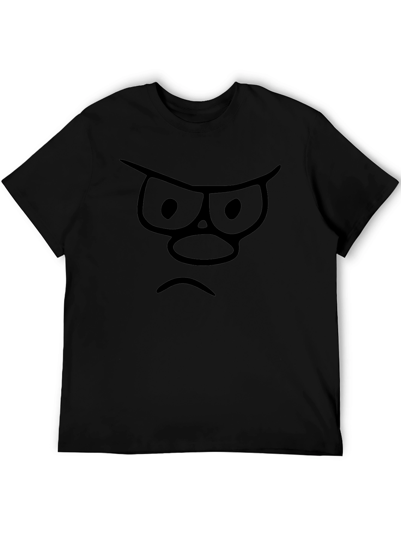 Black Grumpy Face Graphic T-Shirt - Black Cotton Tee view 5