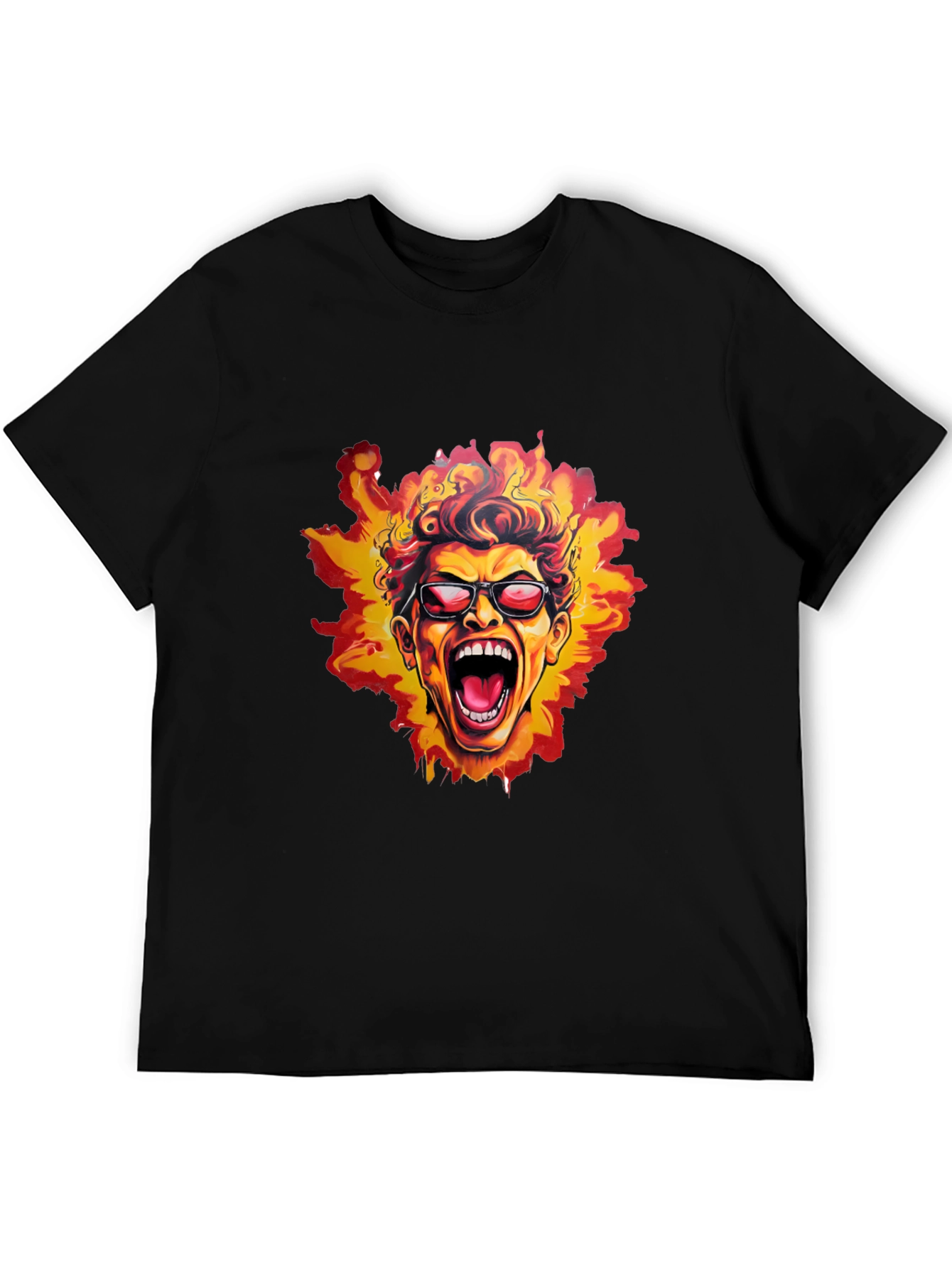 Black Fiery Screaming Face Graphic Black T-Shirt view 5