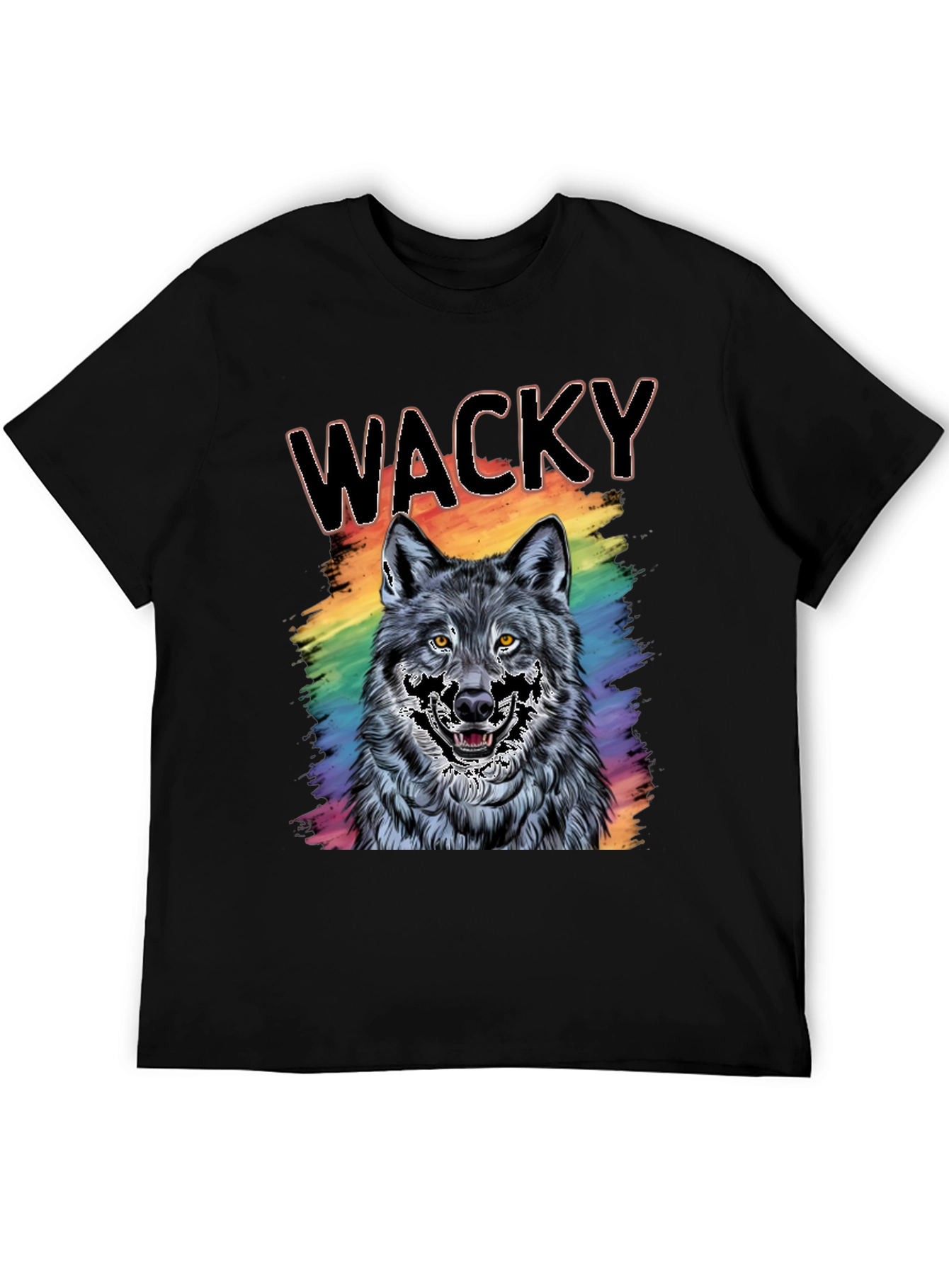 Black Wacky Wolf Graphic Tee - Colorful Animal T-Shirt view 5