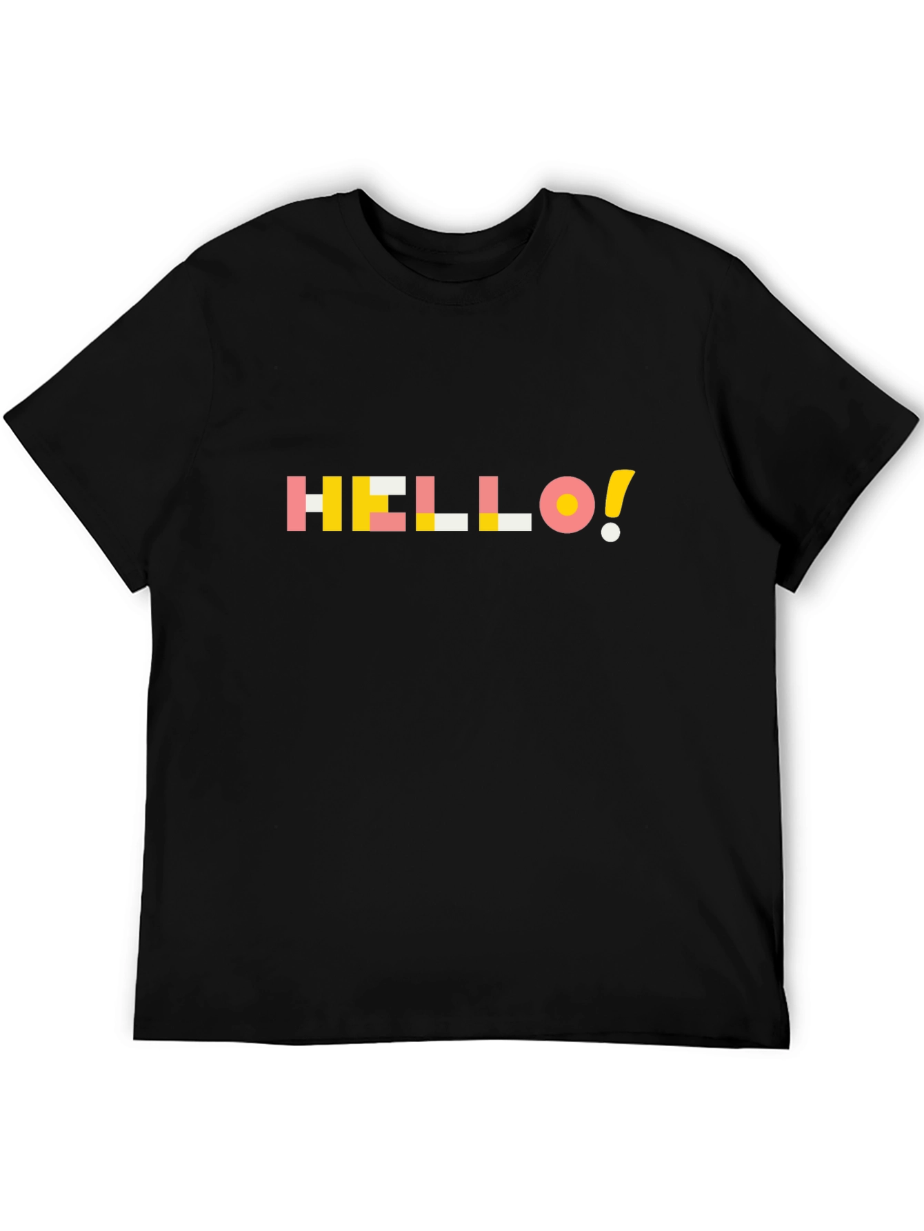 Black Geometric Hello Graphic Tee - Soft Black Cotton view 5