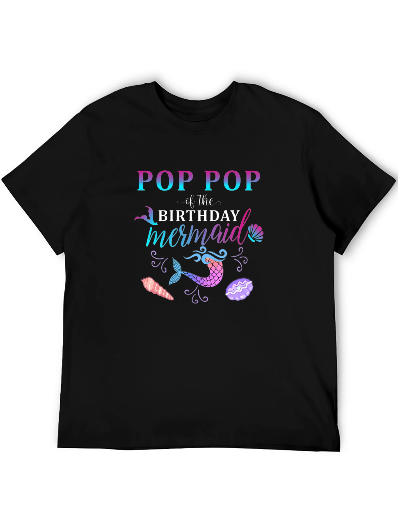 Black Pop Pop Mermaid Birthday T-Shirt view 5