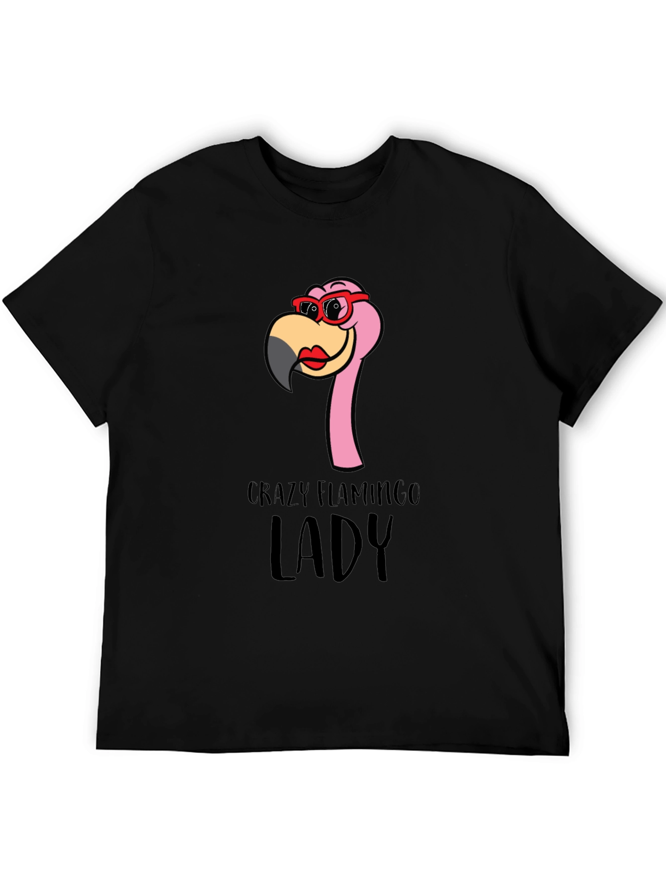 Black Crazy Flamingo Lady T-Shirt - Fun Novelty Tee view 5