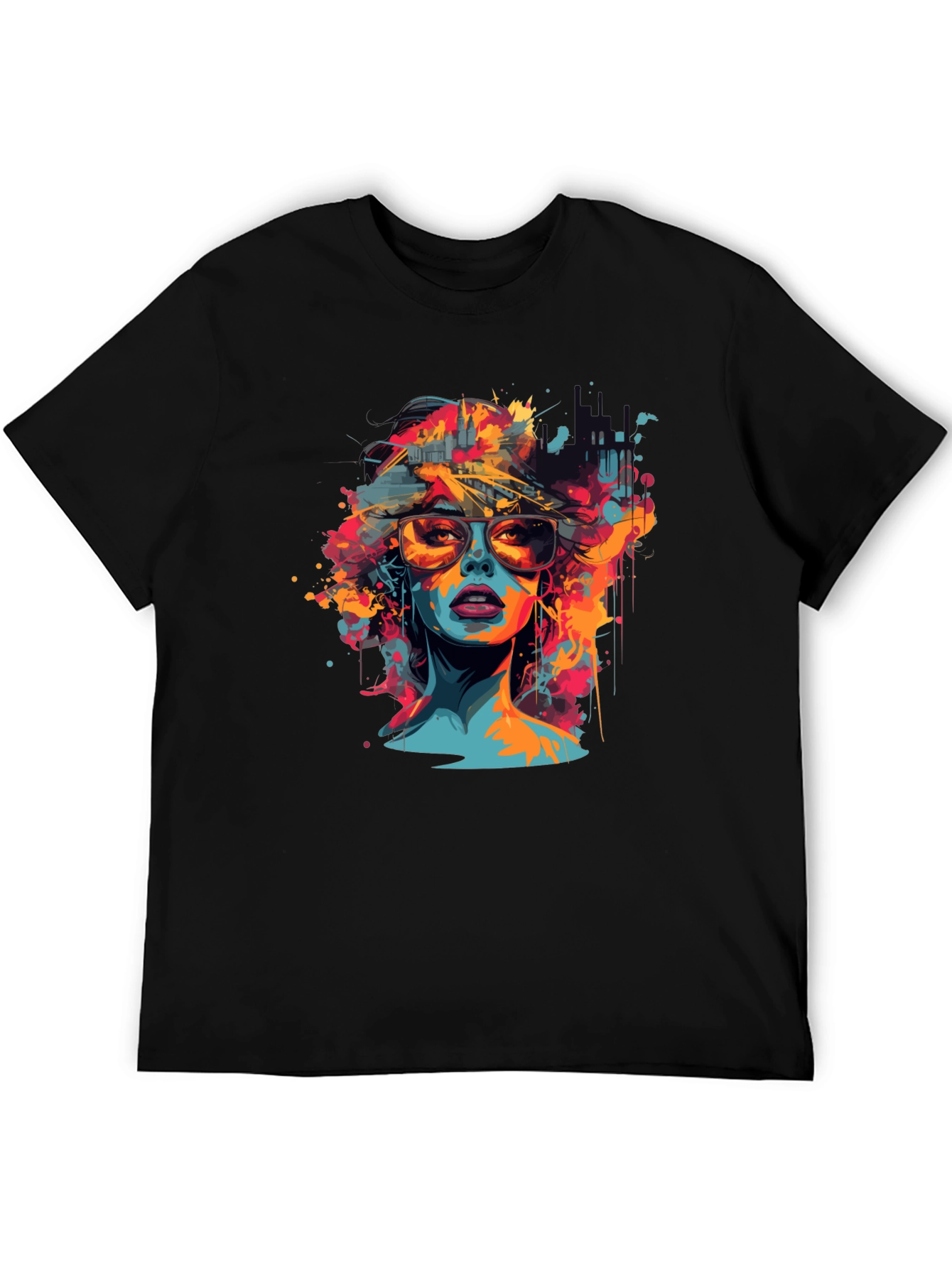 Black Vibrant Woman Graphic Tee - Unisex Black T-Shirt view 5