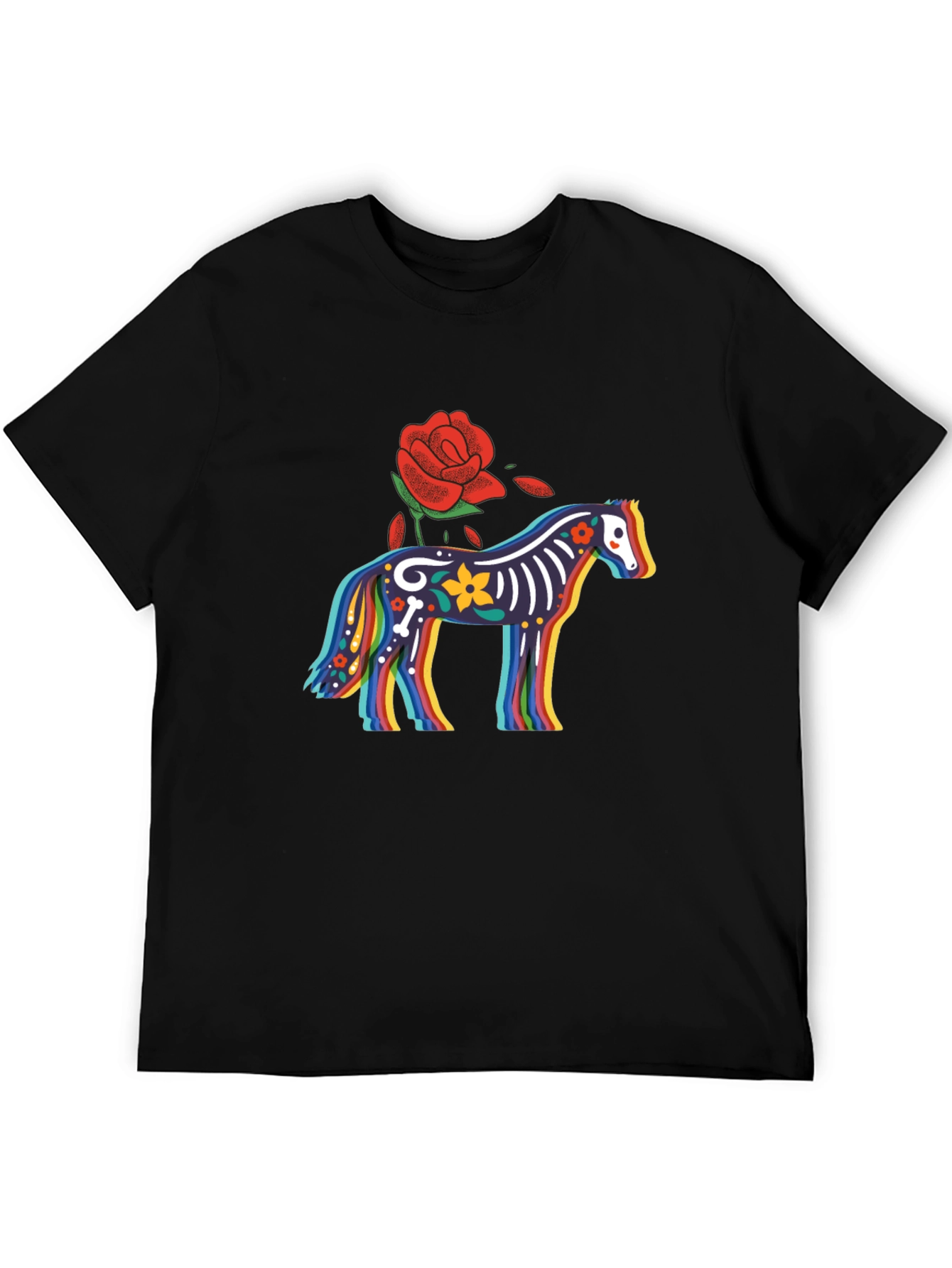Black Colorful Calavera Horse Graphic Tee view 5
