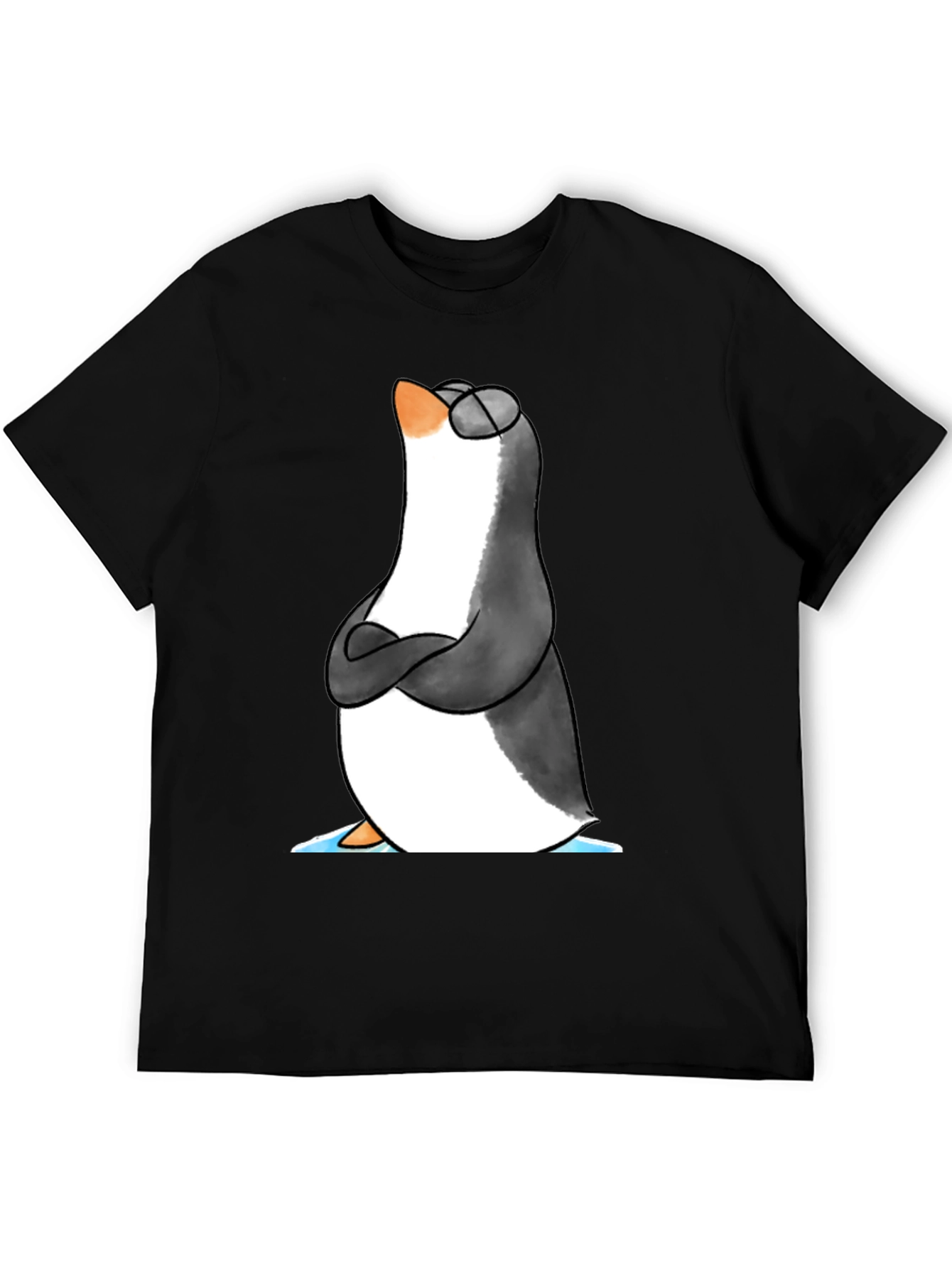 Black Cool Penguin Graphic Tee - Black Cotton T-Shirt view 5