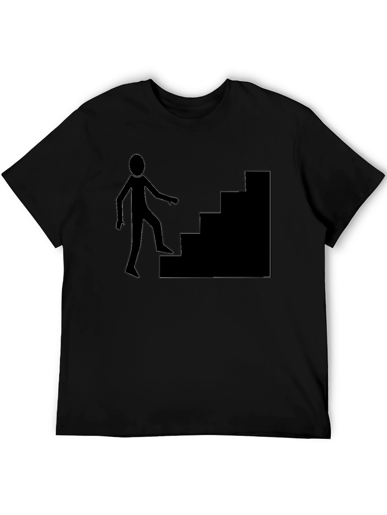 Black Men's Black T-Shirt with Stairs Graphic view 5
