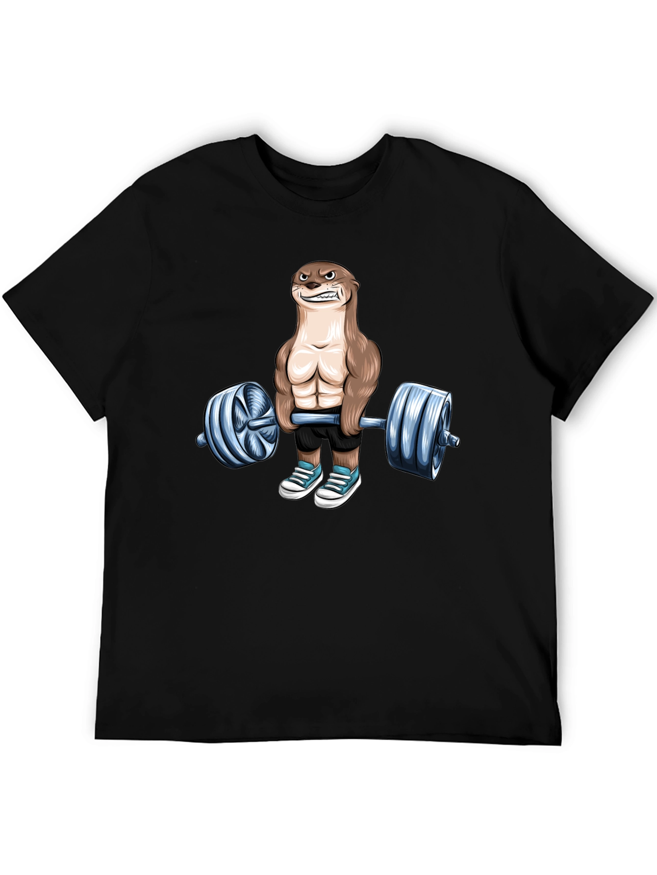 Black Funny Otter Lifting Weights T-Shirt Gym Lover view 5