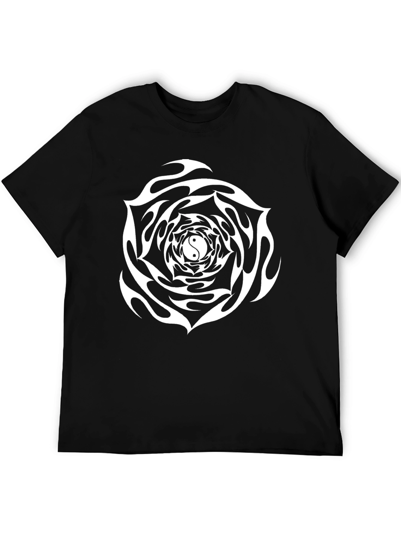 Black Yin Yang Flame Rose Graphic Tee view 5