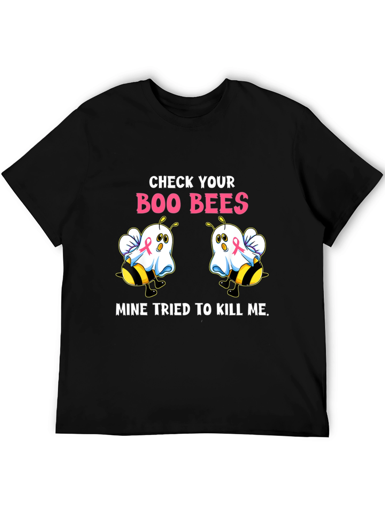 Black Boo Bees T-Shirt Breast Cancer Awareness Halloween Tee view 5