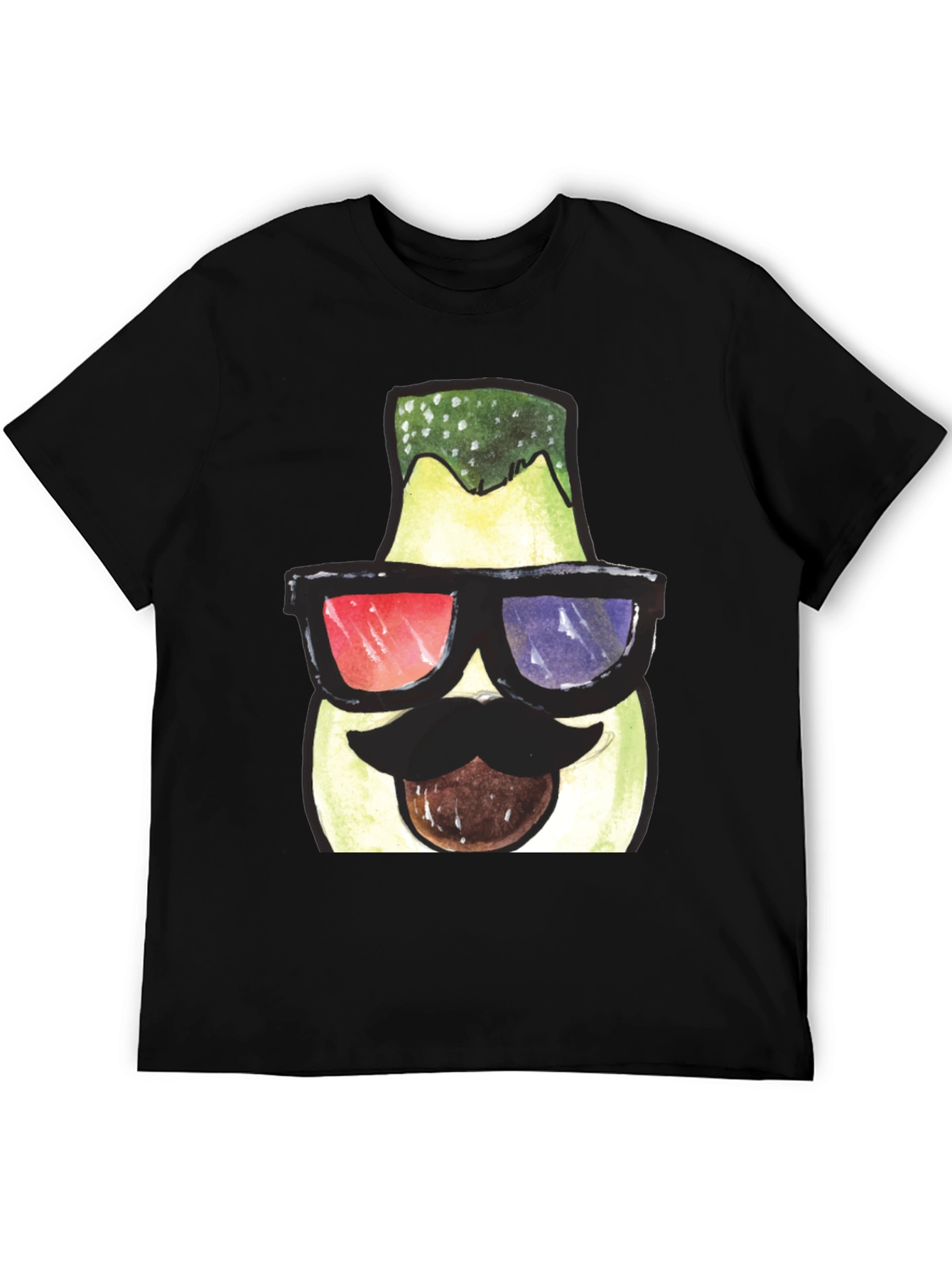 Black Funny Avocado 3D Glasses Graphic T-Shirt view 5