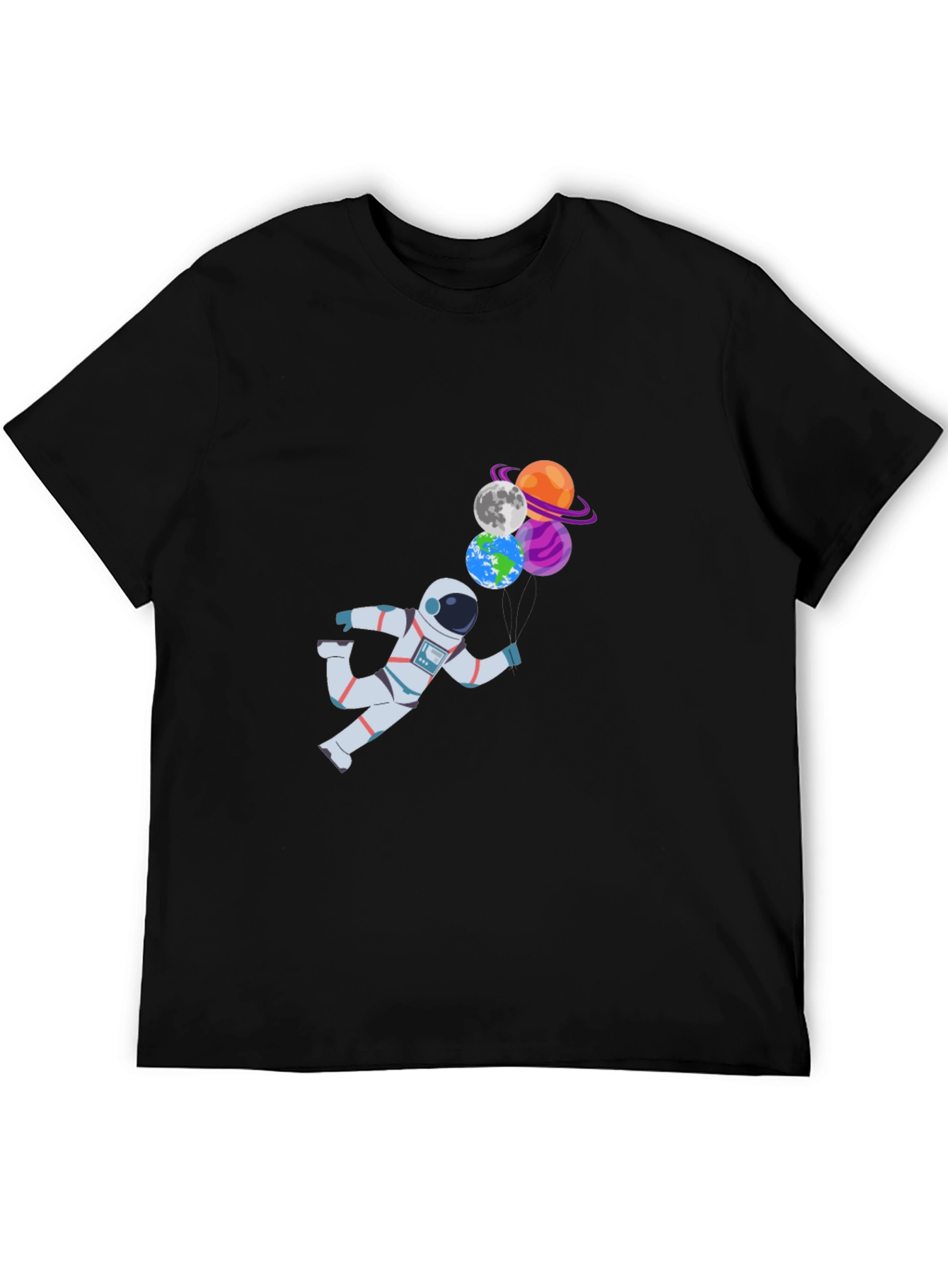 Black Astronaut & Planet Balloons Graphic T-Shirt view 5