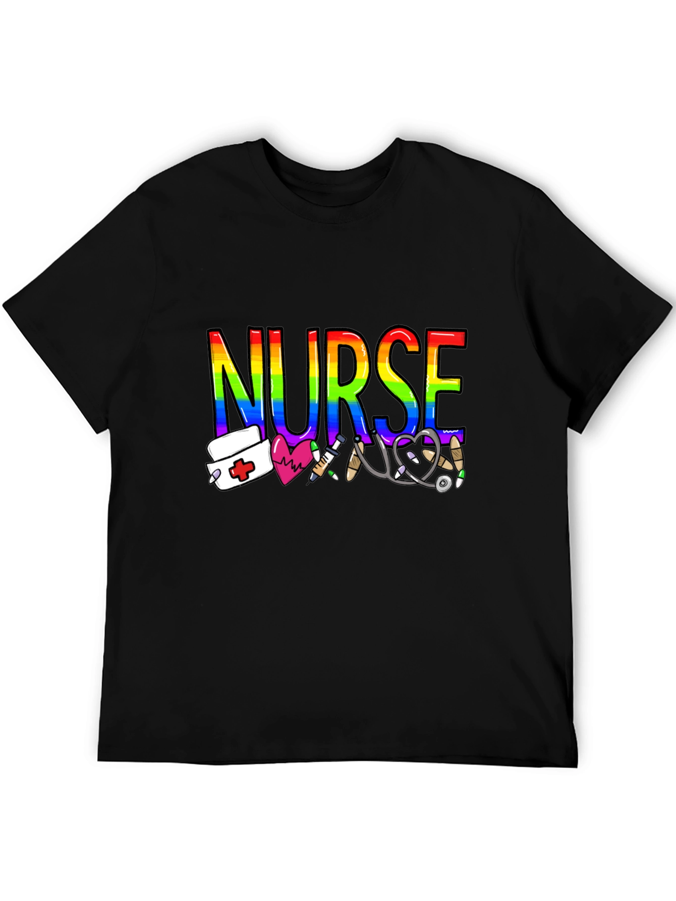 Black Rainbow Nurse Graphic T-Shirt - Medical Pride Tee view 5